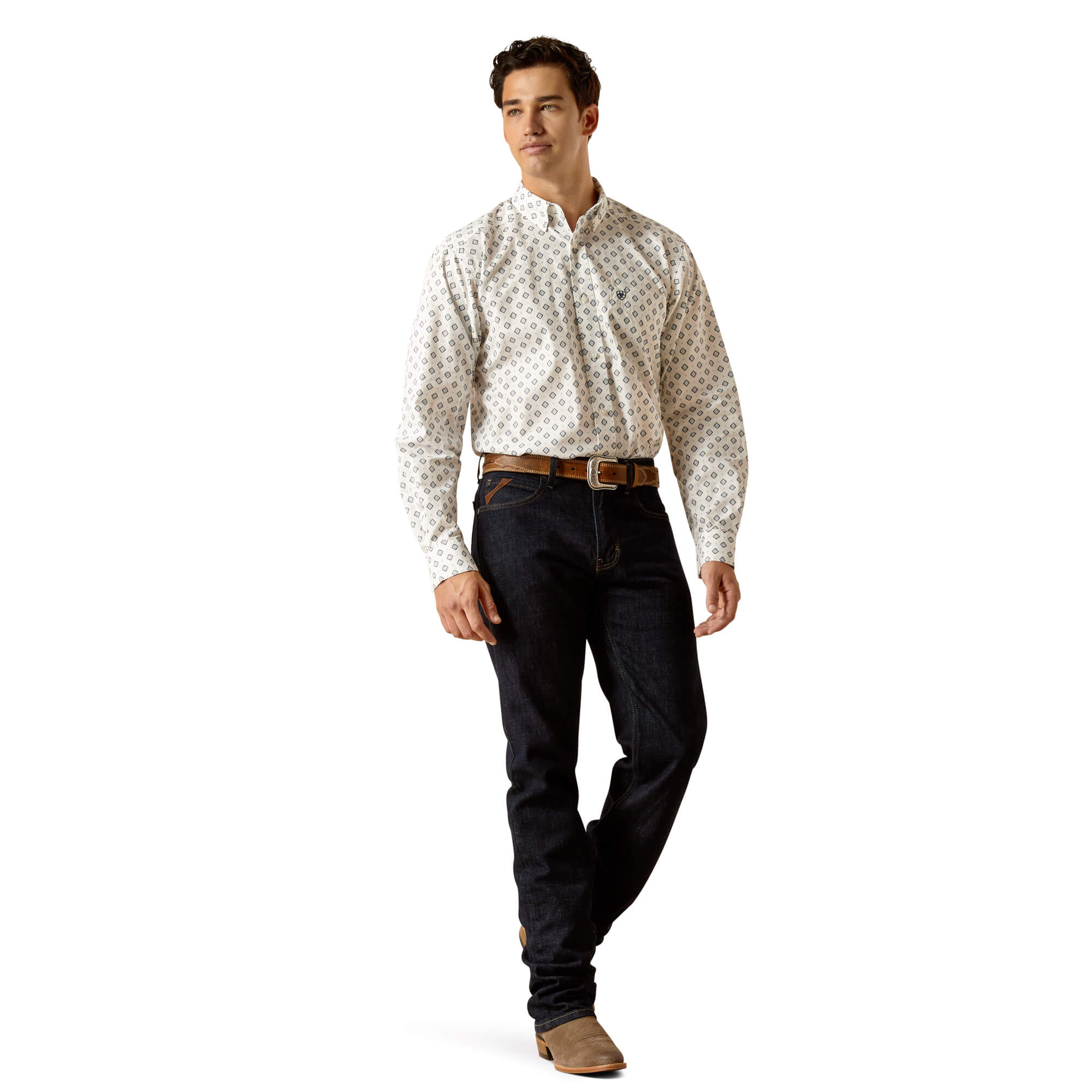 Ariat White Rocco Classic Fit Long Sleeve Shirt