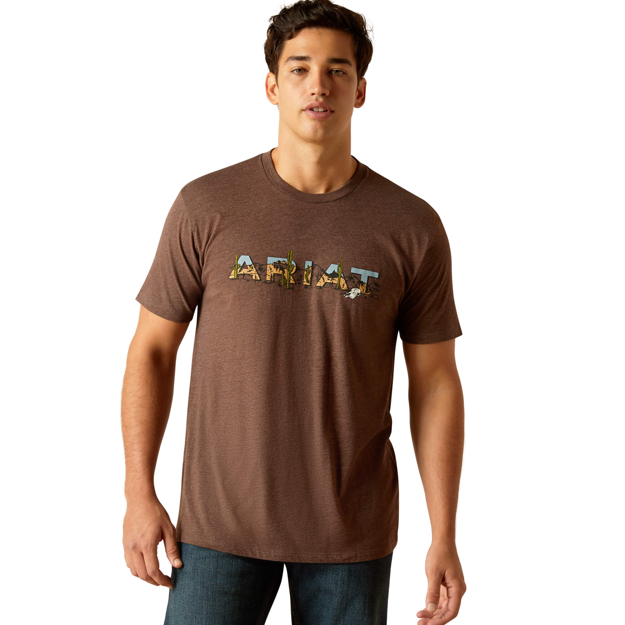 Ariat Brown Heather Logo Landscape Flag T-Shirt