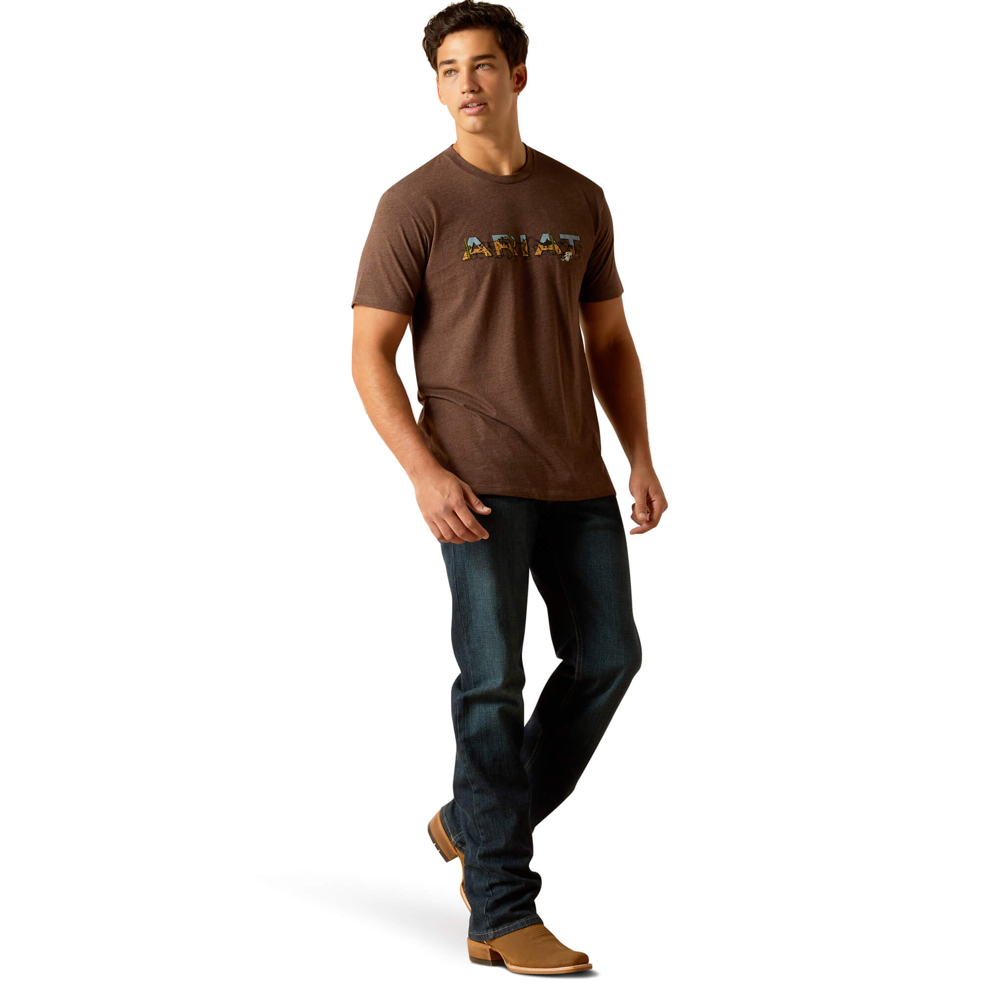 Ariat Brown Heather Logo Landscape Flag T-Shirt