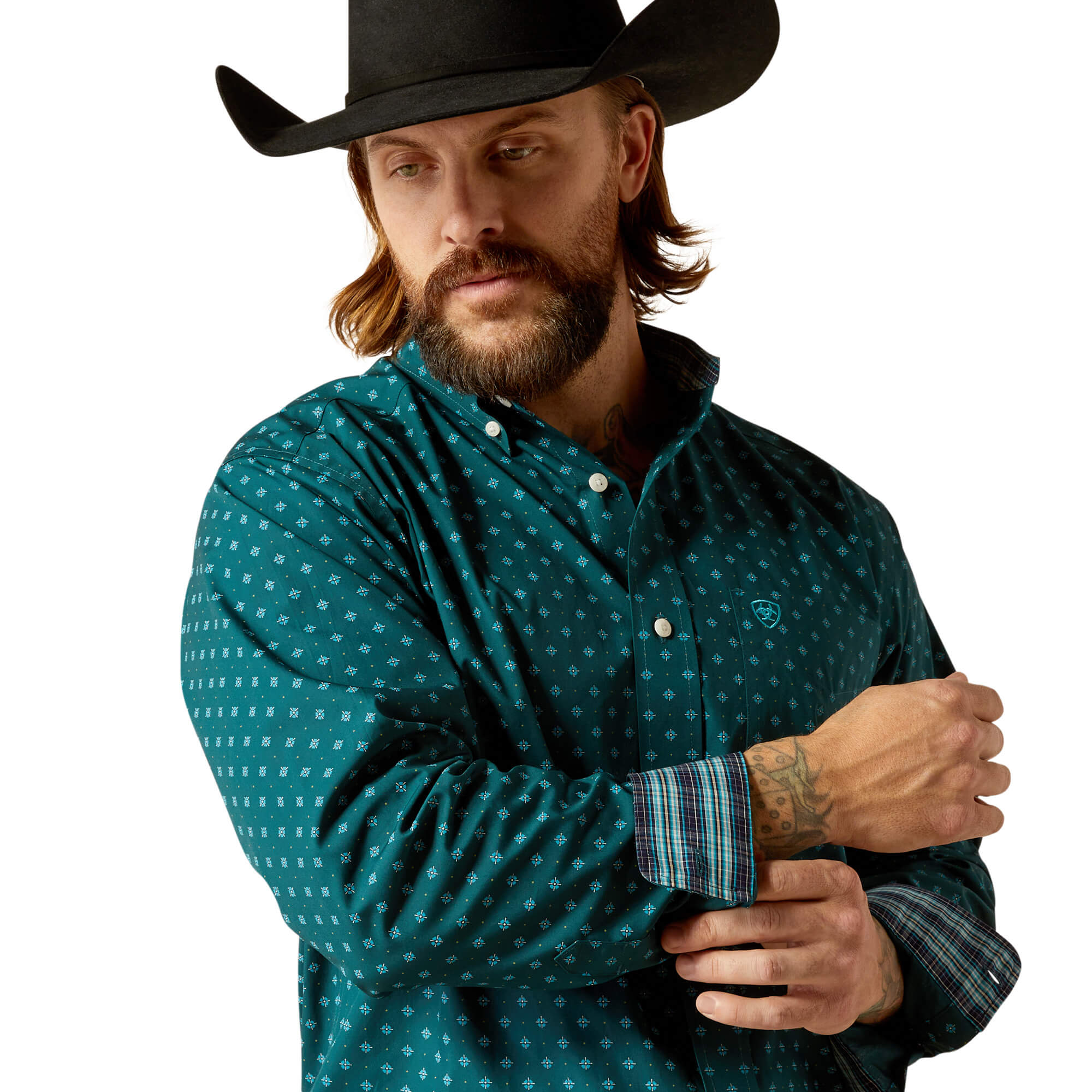 Ariat Wrinkle Free Deep Teal Gunner Classic Fit Long Sleeve Shirt