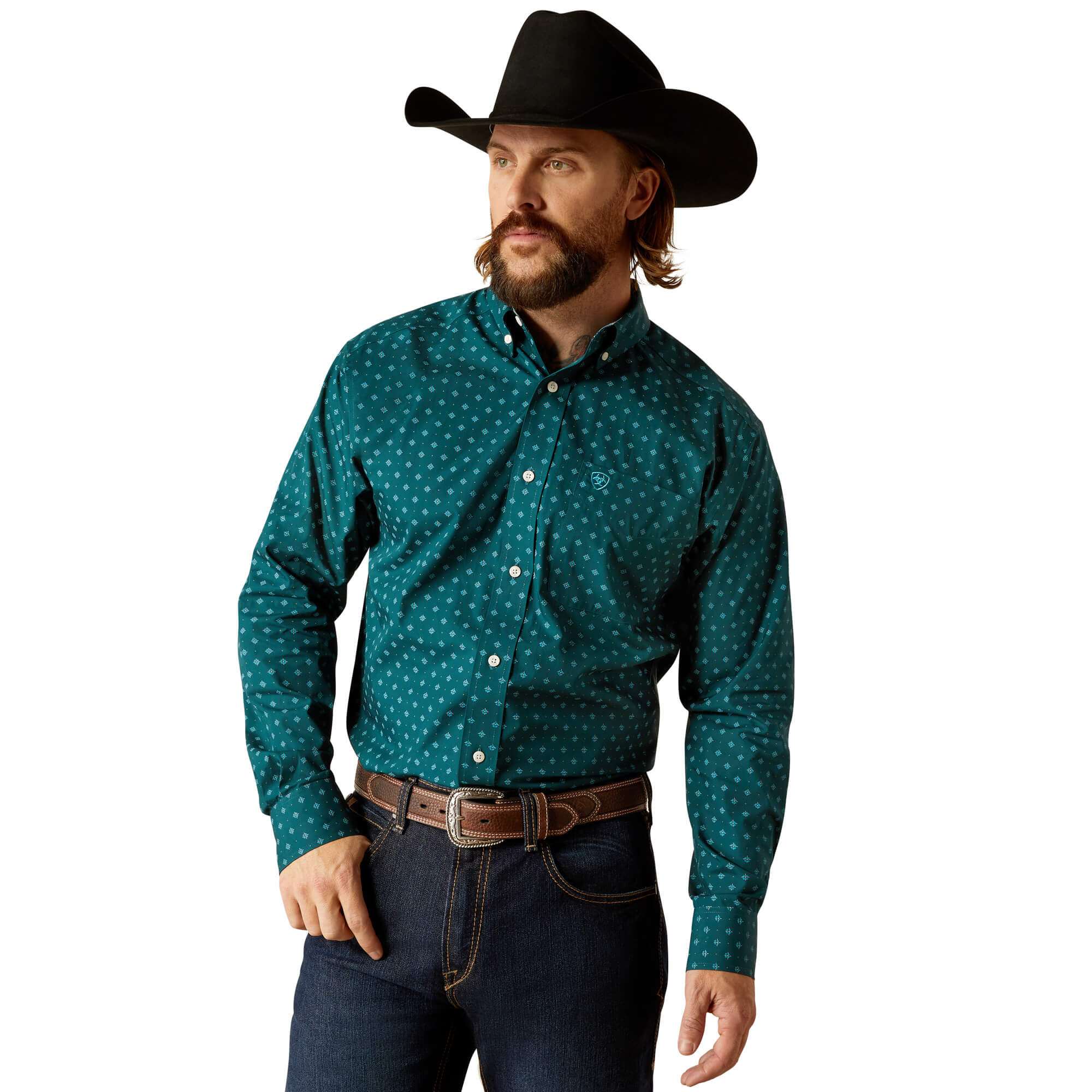 Ariat Wrinkle Free Deep Teal Gunner Classic Fit Long Sleeve Shirt