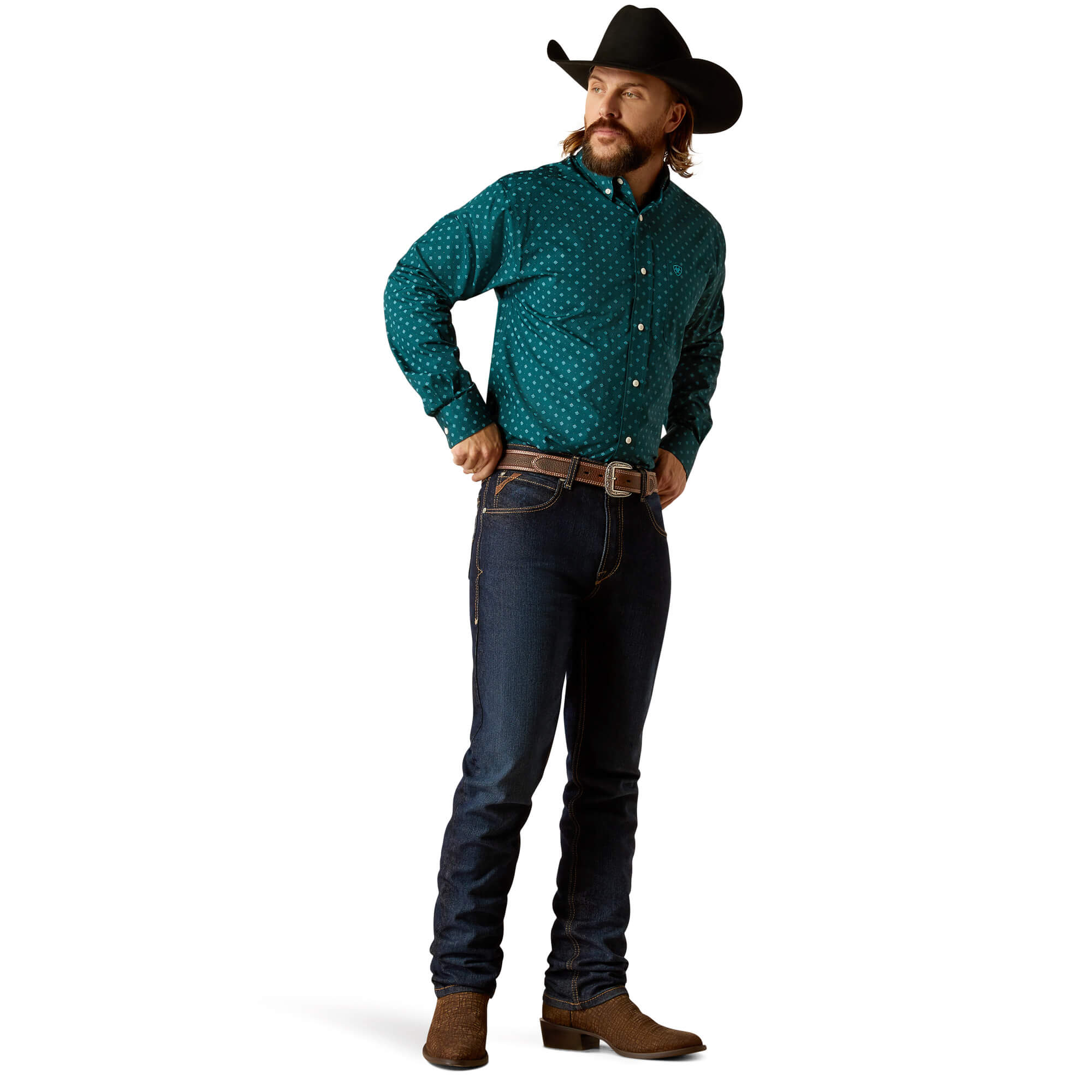 Ariat Wrinkle Free Deep Teal Gunner Classic Fit Long Sleeve Shirt