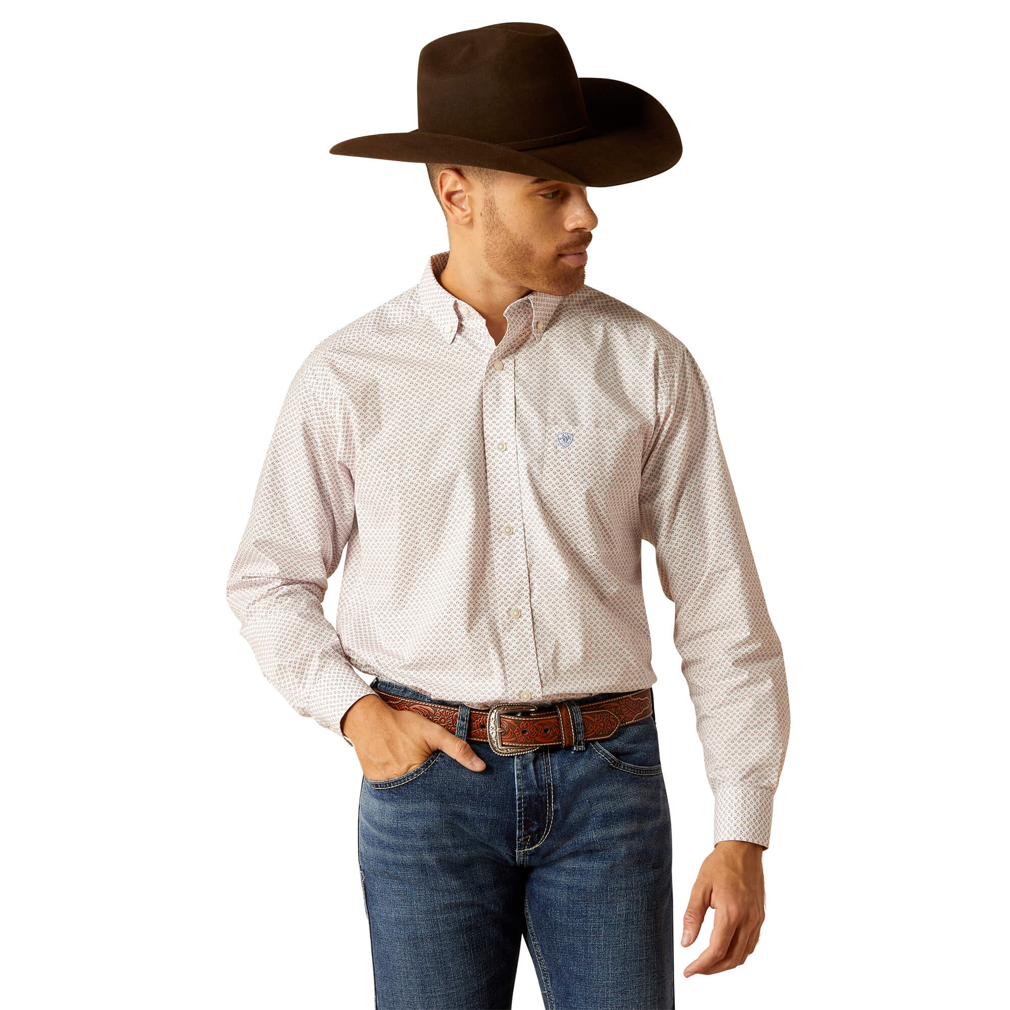 Ariat White Talbott Classic Fit Long Sleeve Shirt