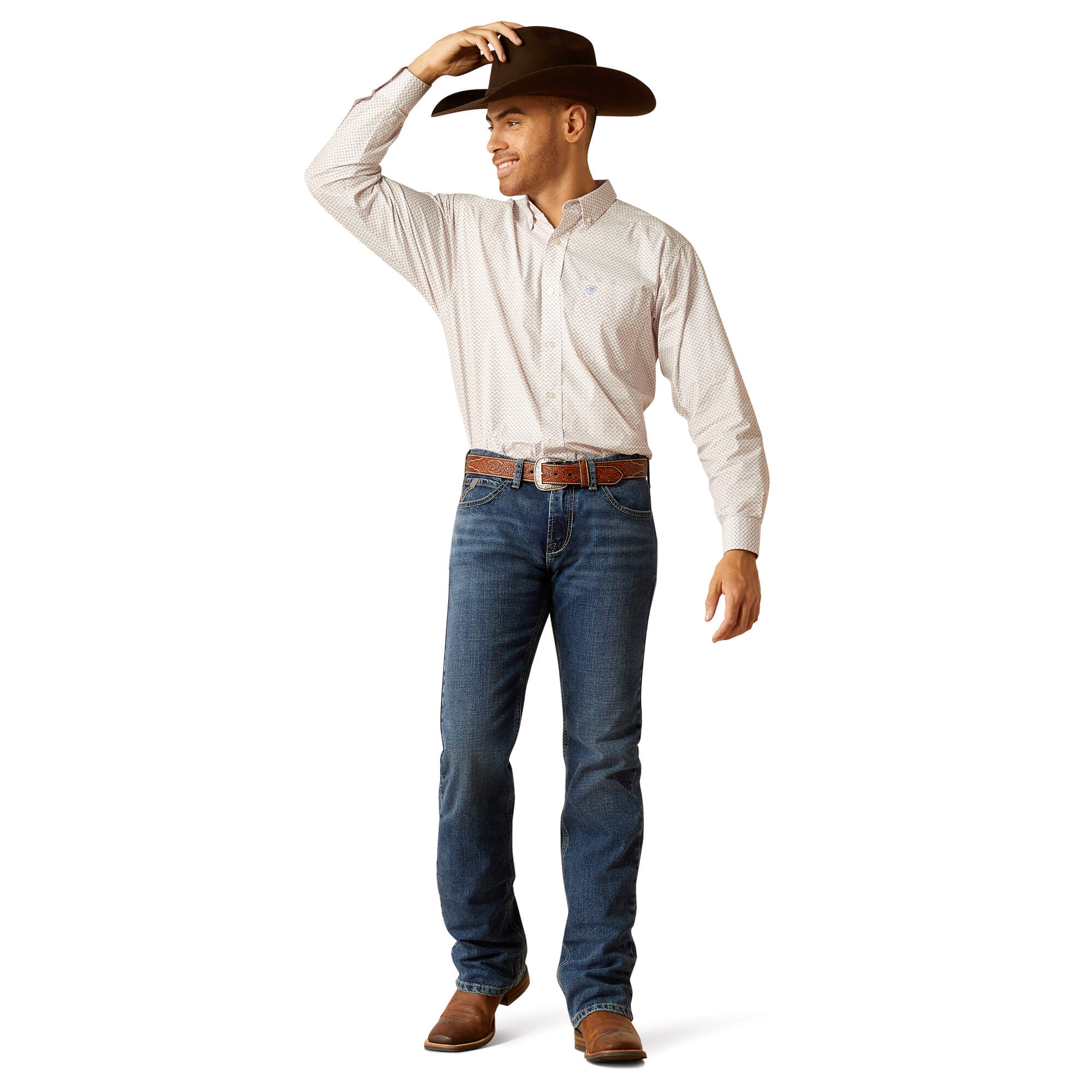 Ariat White Talbott Classic Fit Long Sleeve Shirt