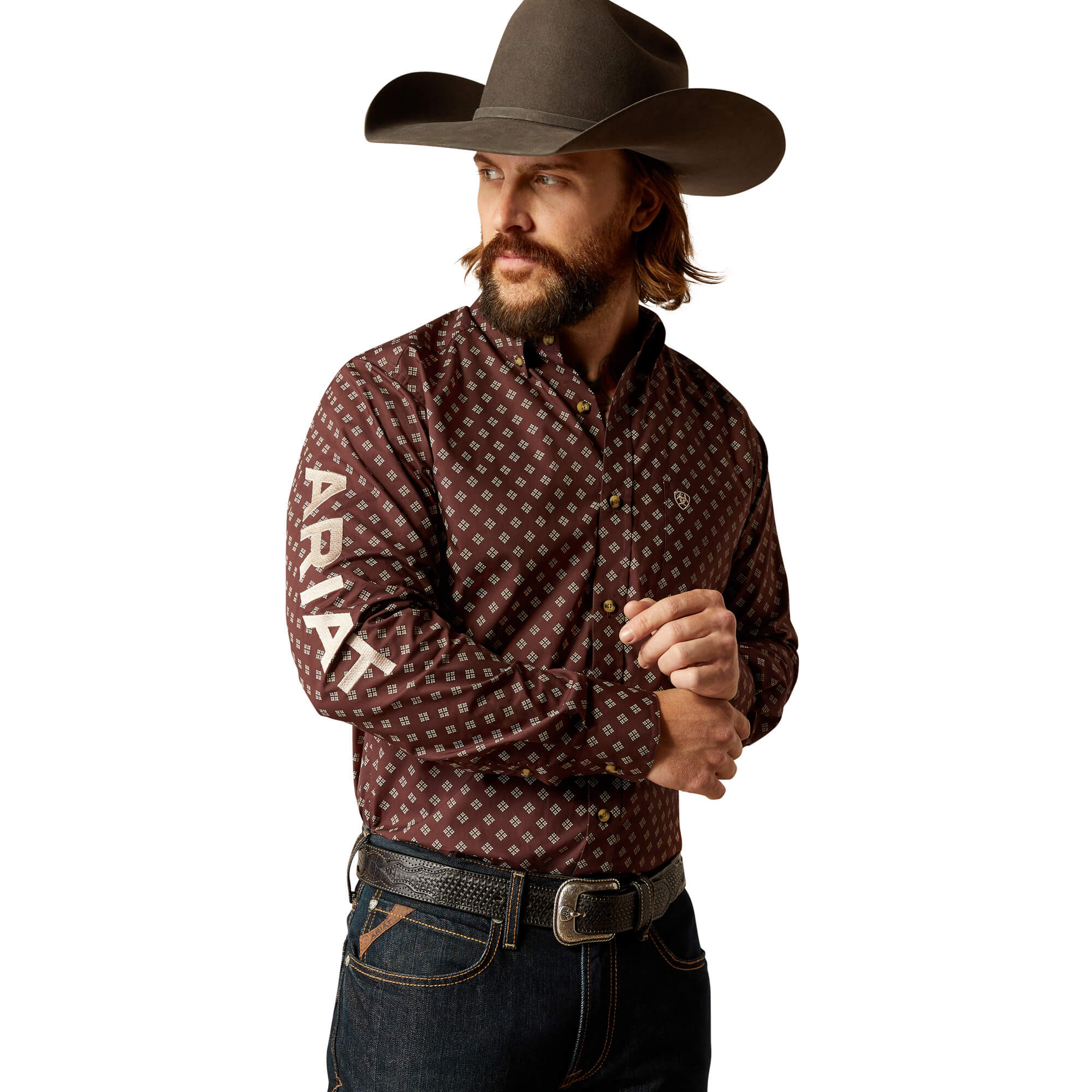 Ariat Brown Team Koen Fitted Long Sleeve Shirt