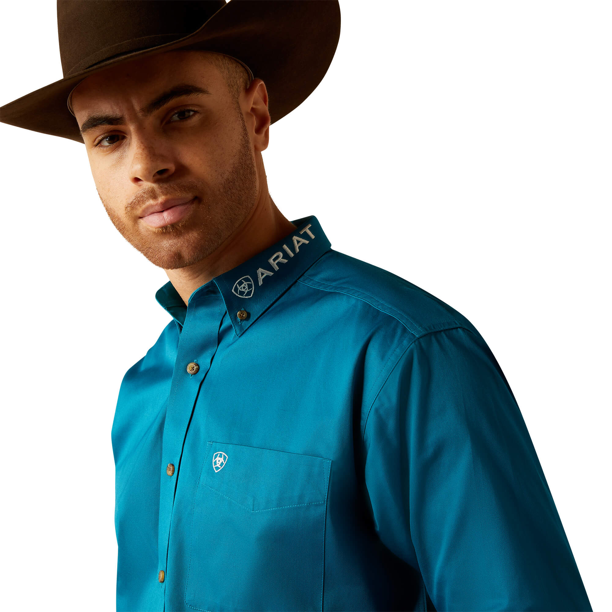 Ariat Dark Teal Team Logo Twill Classic Fit Long Sleeve Shirt