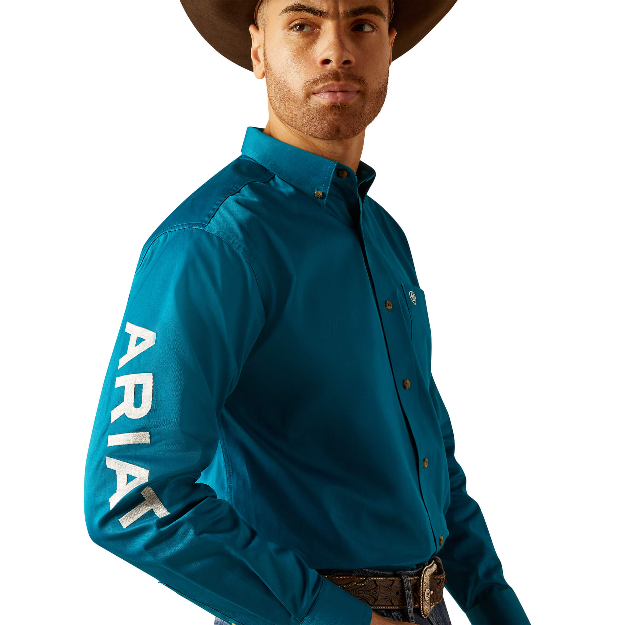 Ariat Dark Teal Team Logo Twill Classic Fit Long Sleeve Shirt