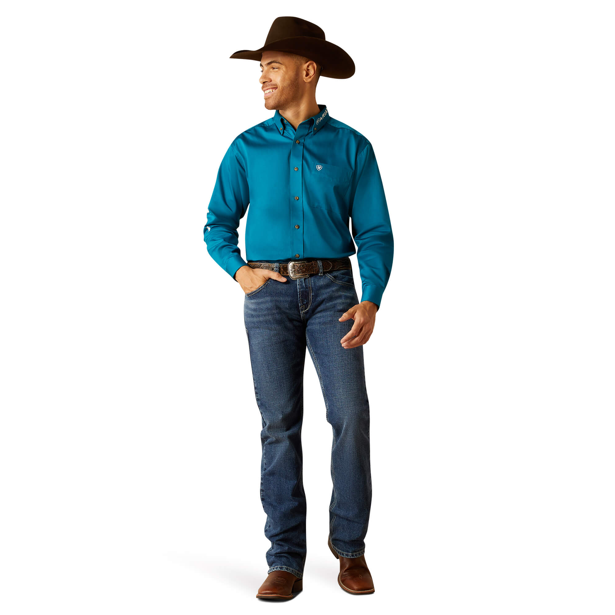 Ariat Dark Teal Team Logo Twill Classic Fit Long Sleeve Shirt