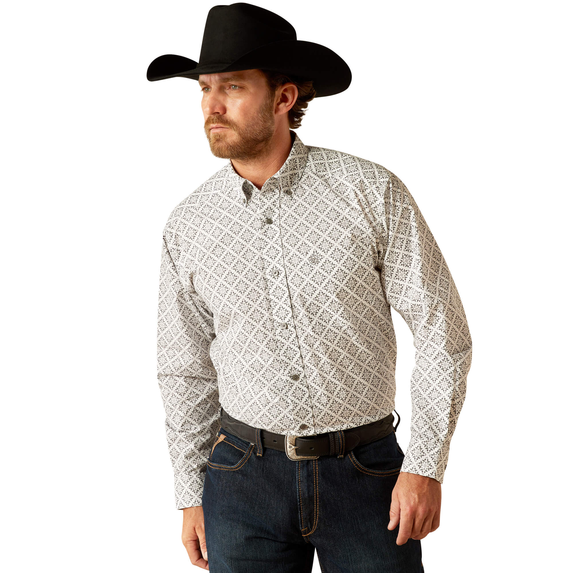 Ariat White Jagger Classic Fit Long Sleeve Shirt