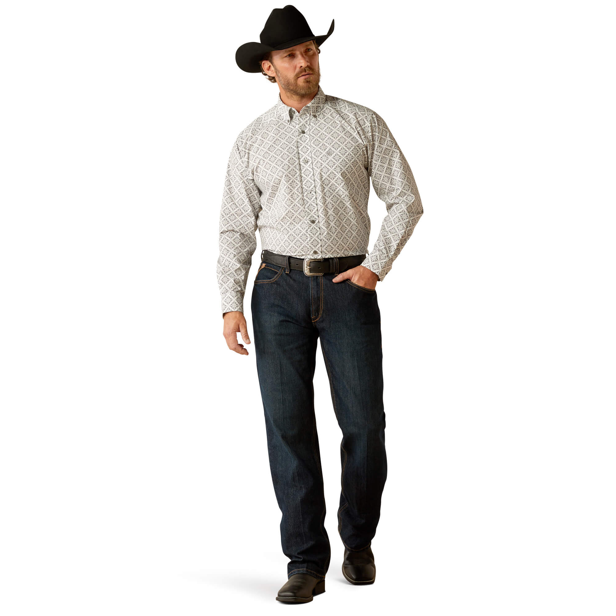 Ariat White Jagger Classic Fit Long Sleeve Shirt