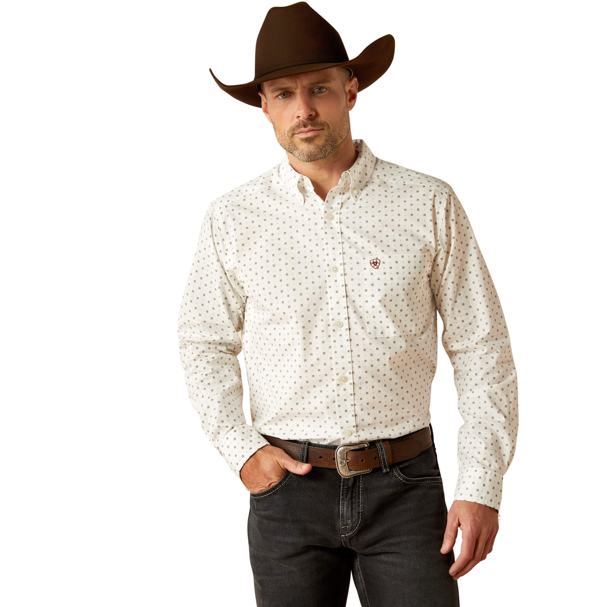 Ariat White Pembroke Fitted Long Sleeve Shirt