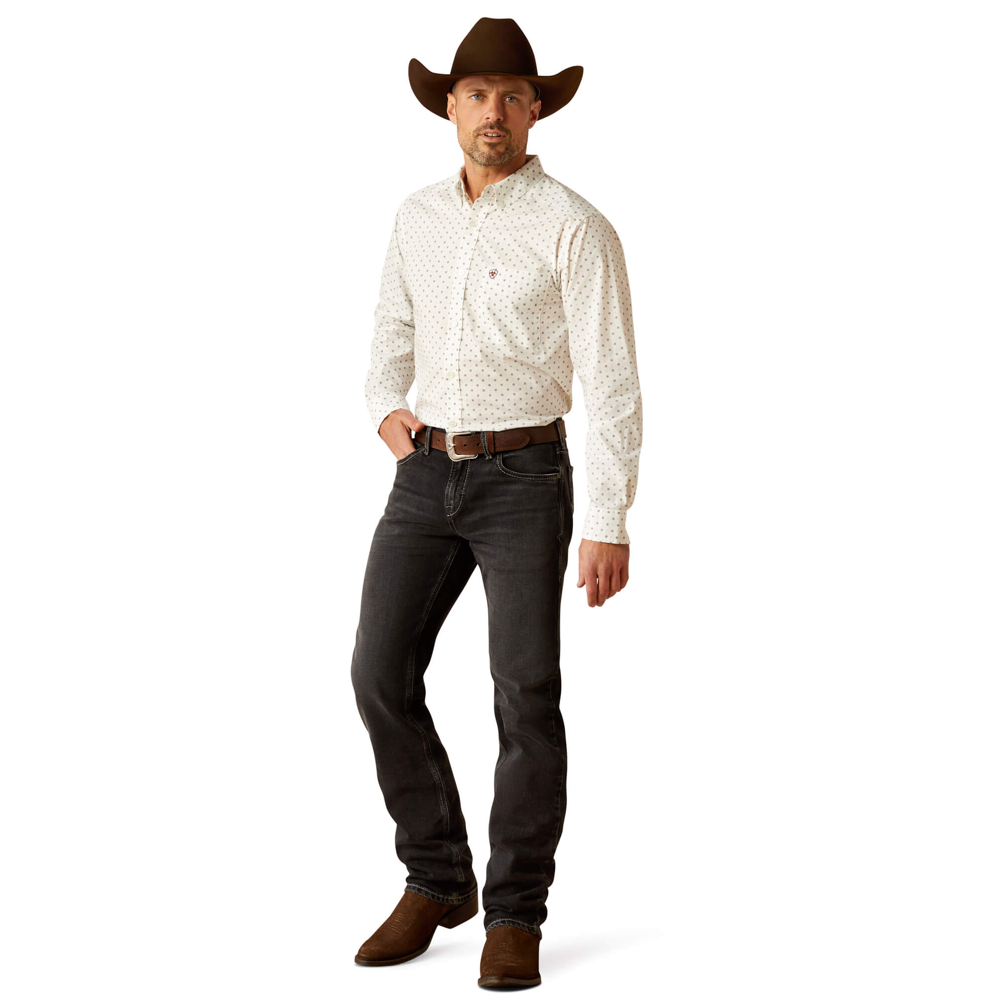 Ariat White Pembroke Fitted Long Sleeve Shirt