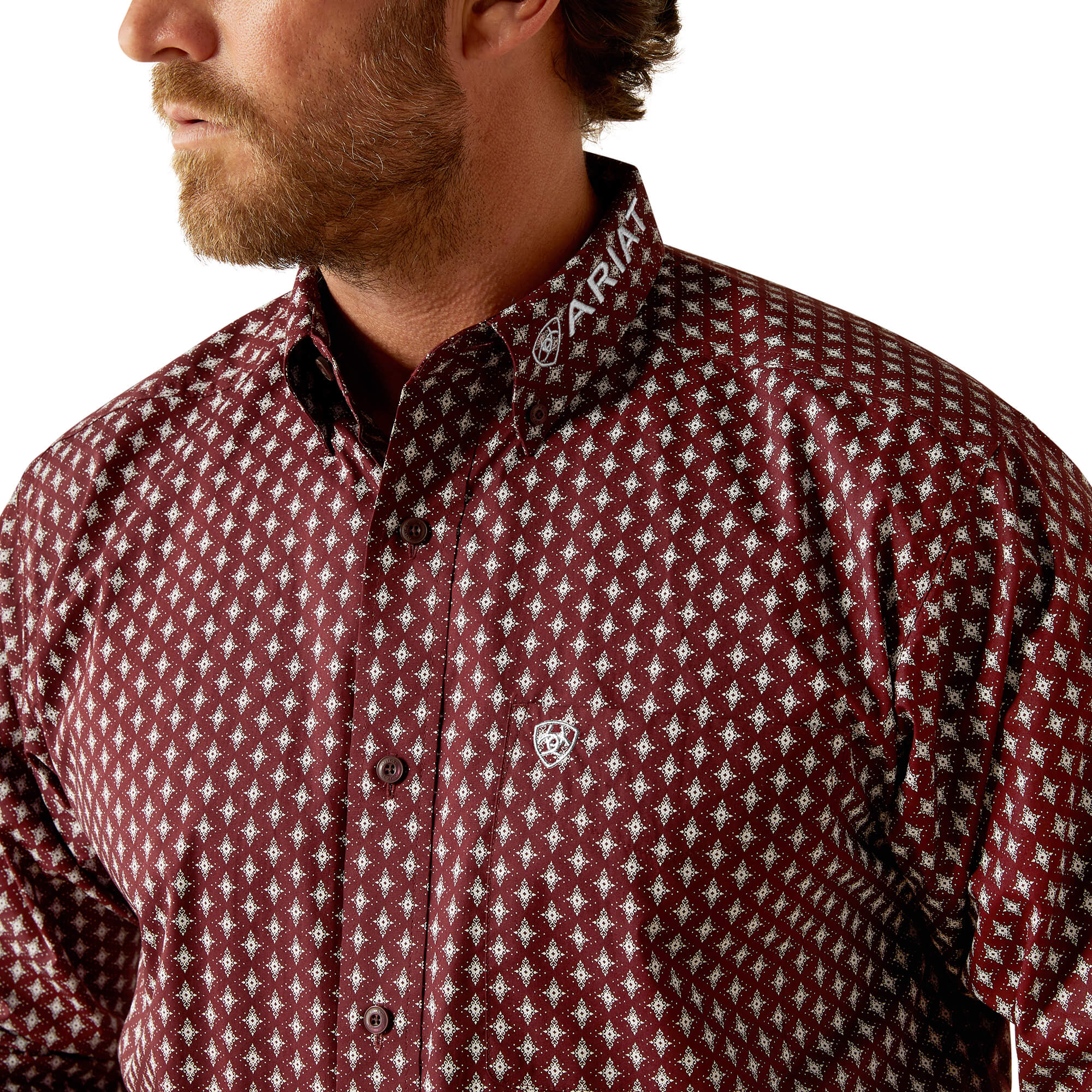 Ariat Dark Red Team Omar Classic Fit Long Sleeve Shirt