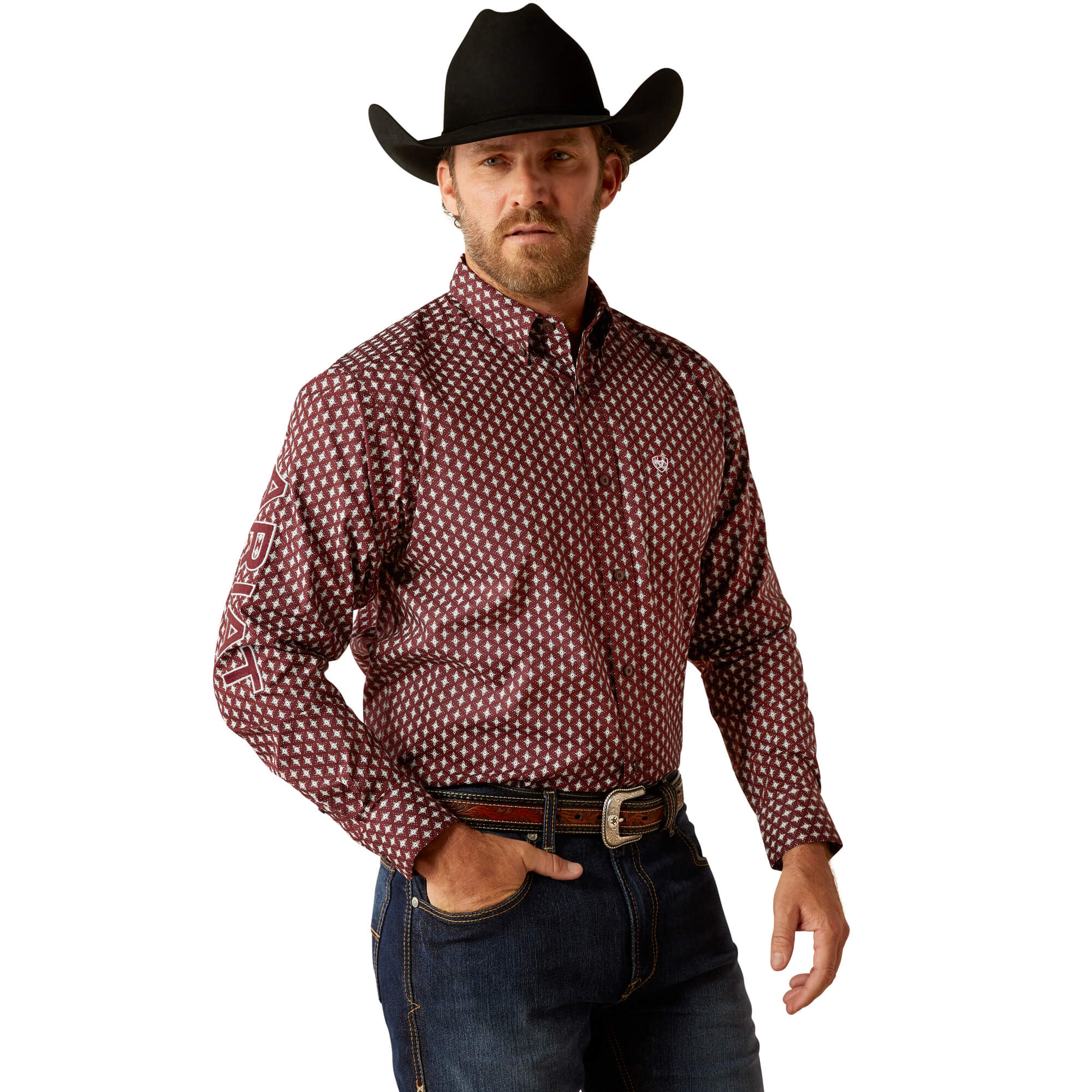 Ariat Dark Red Team Omar Classic Fit Long Sleeve Shirt