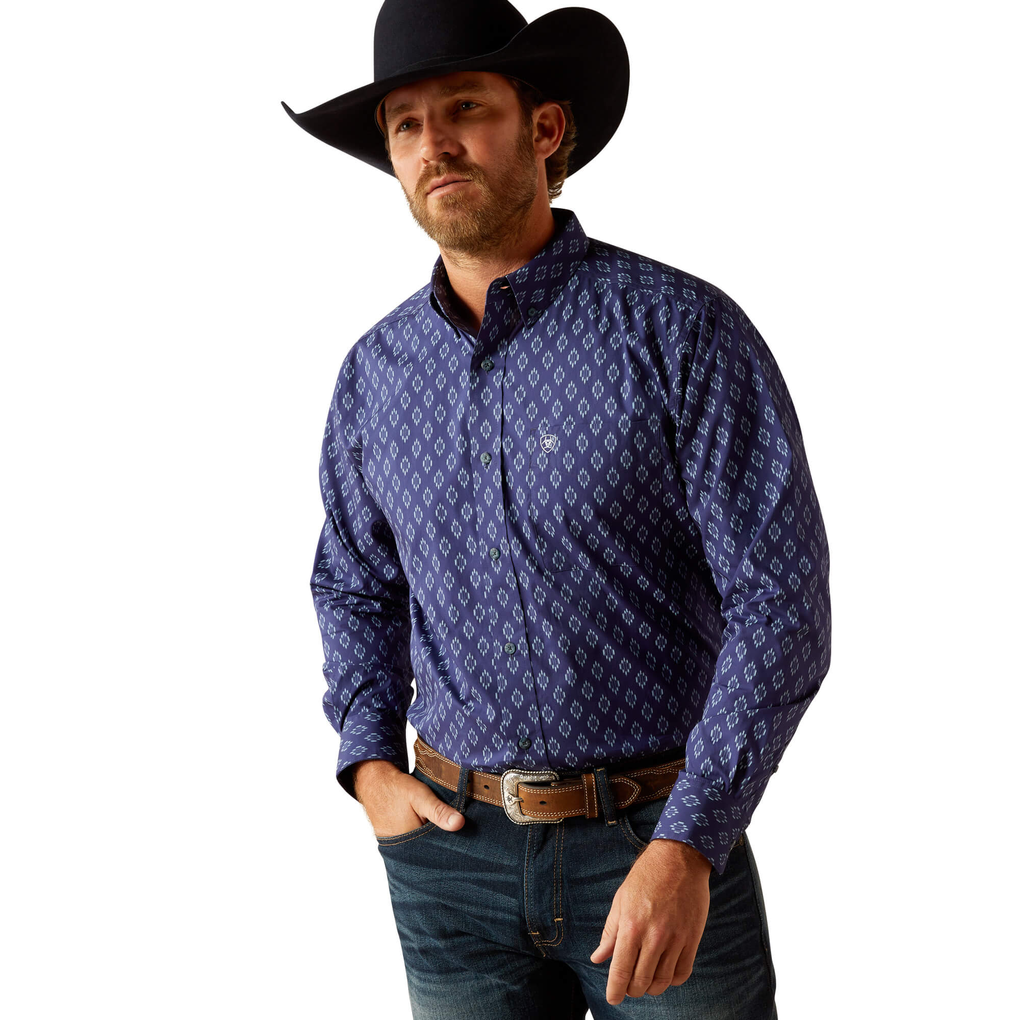 Ariat Navy Cade Classic Fit Long Sleeve Shirt