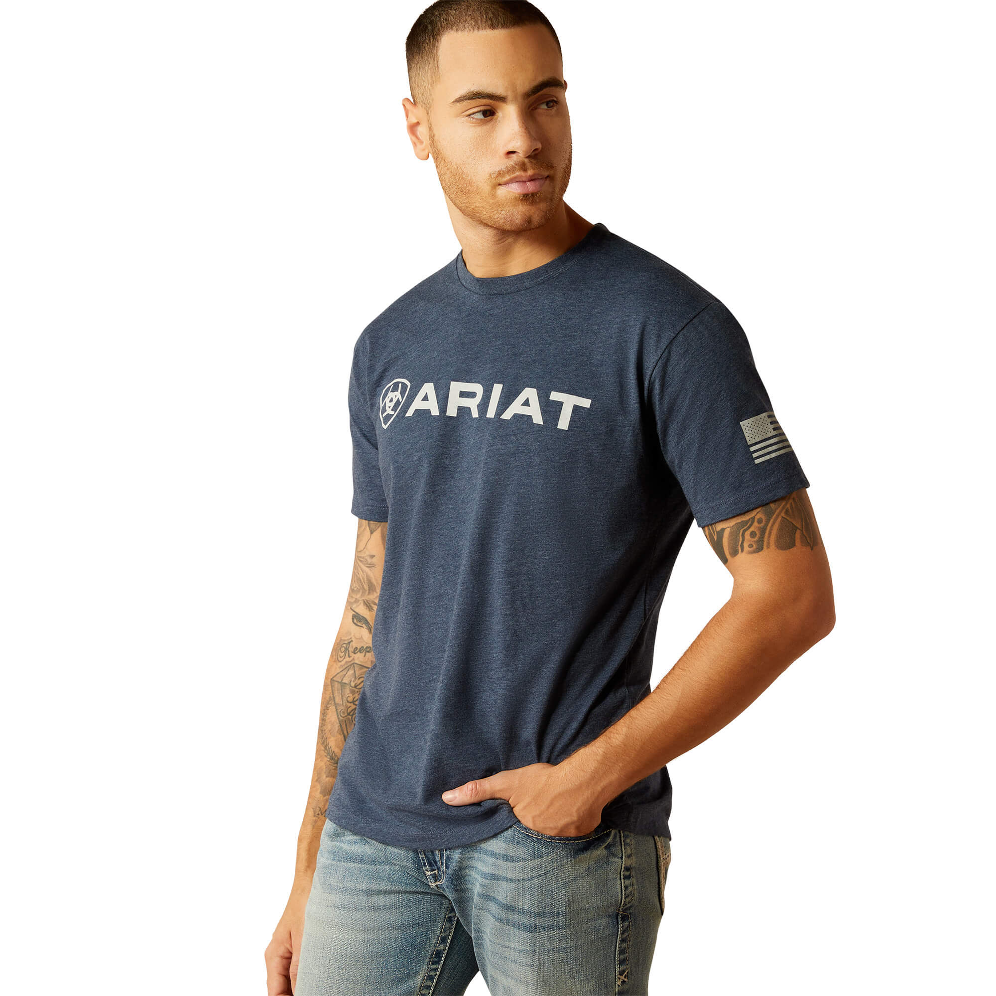 Ariat Navy Heather Shield Flag T-Shirt