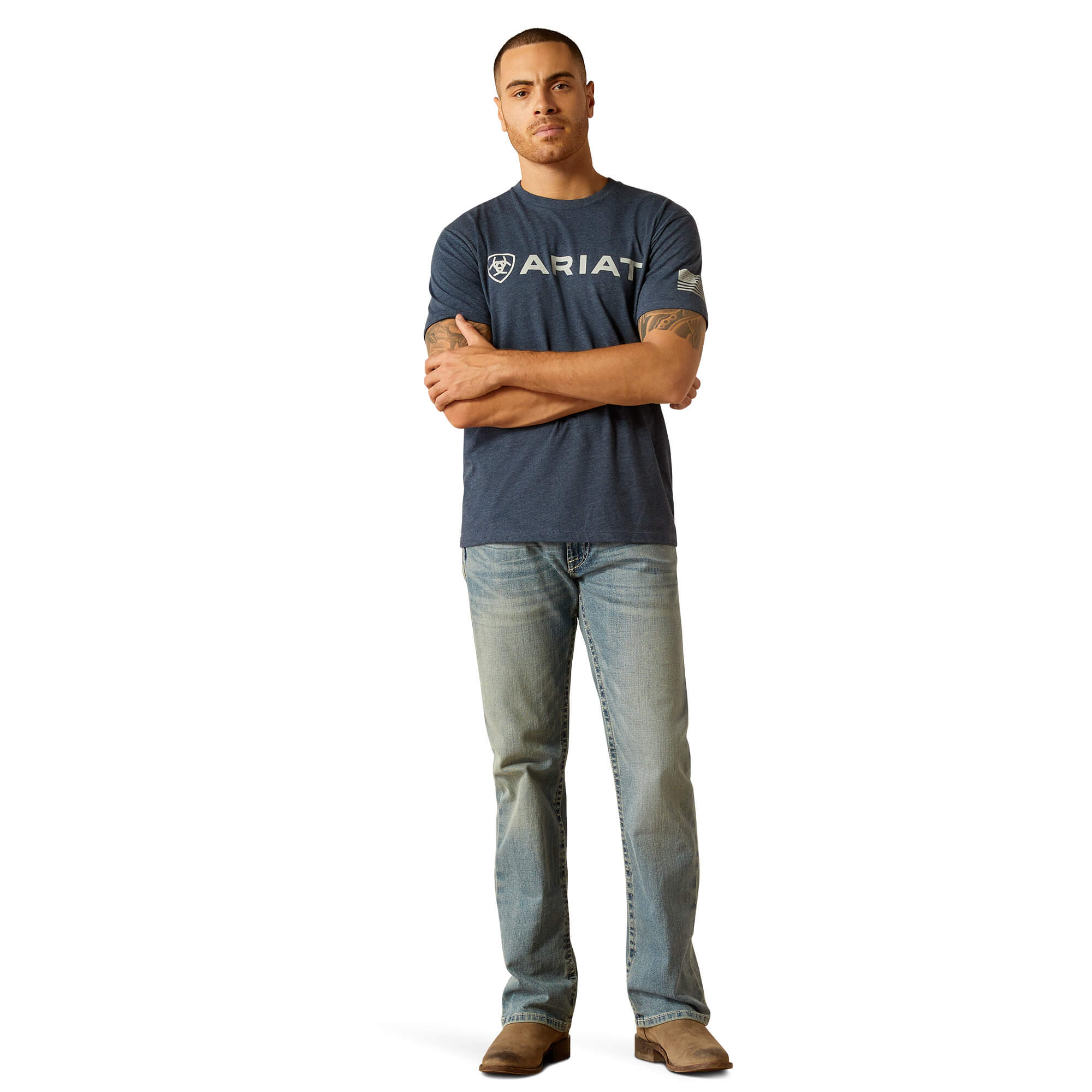 Ariat Navy Heather Shield Flag T-Shirt