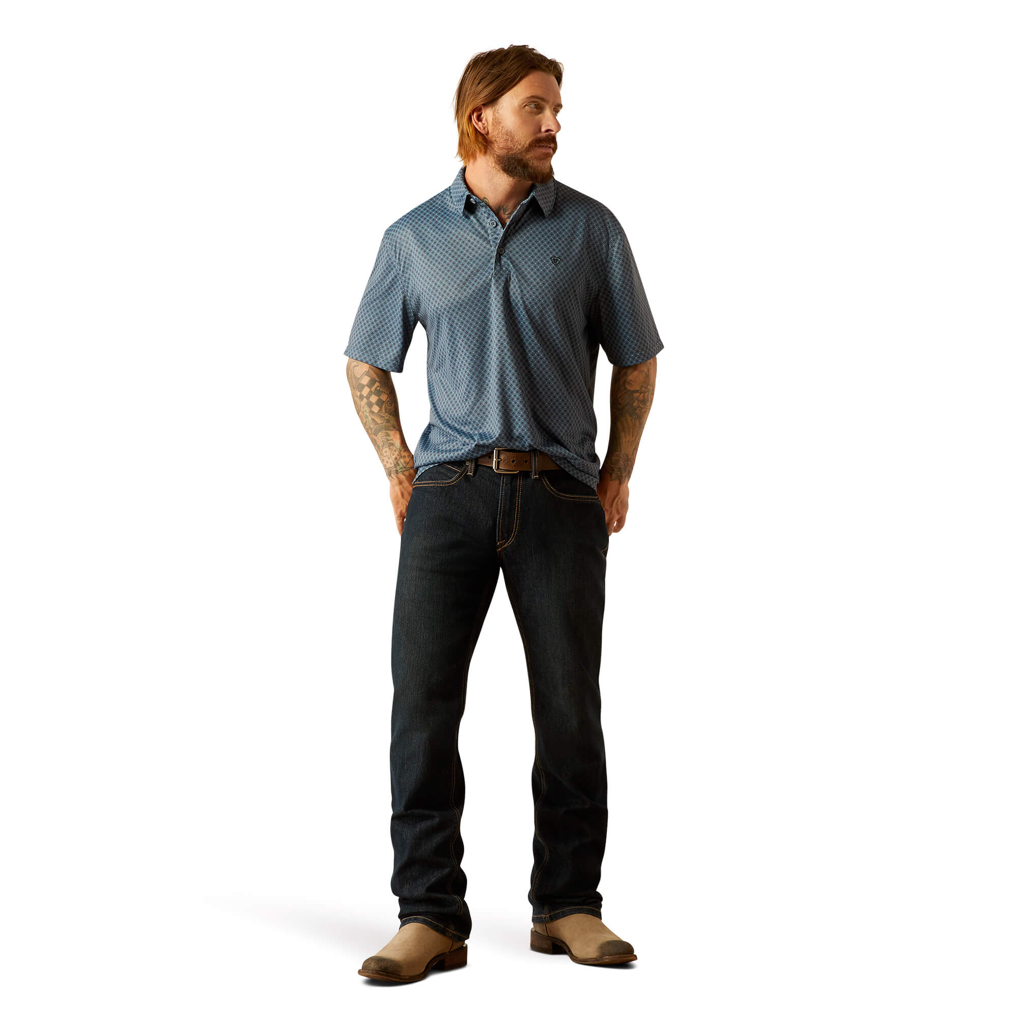 Ariat Newsboy Blue All Over Print Polo