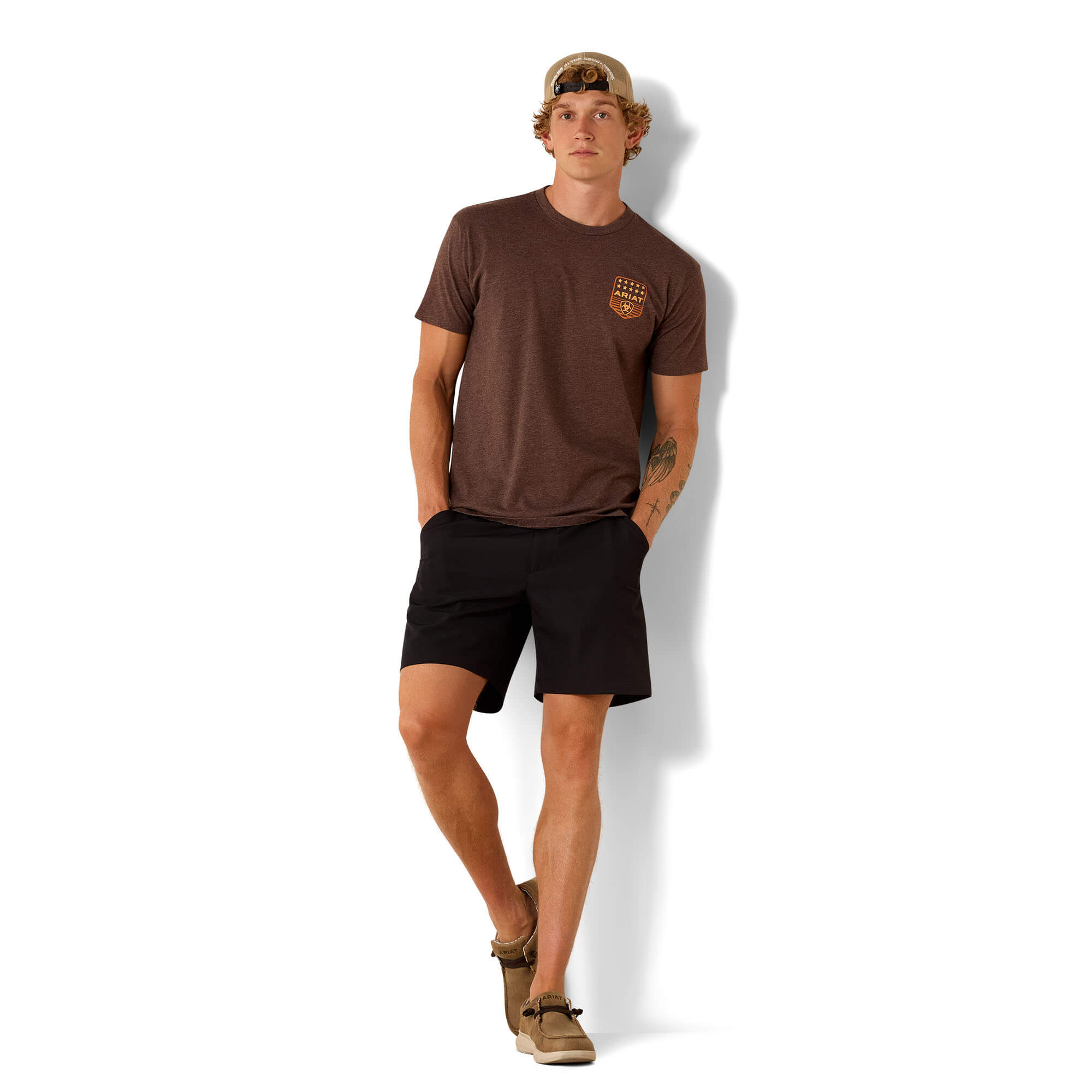 Ariat Brown Heather Stripe Patriotic Badge T-Shirt