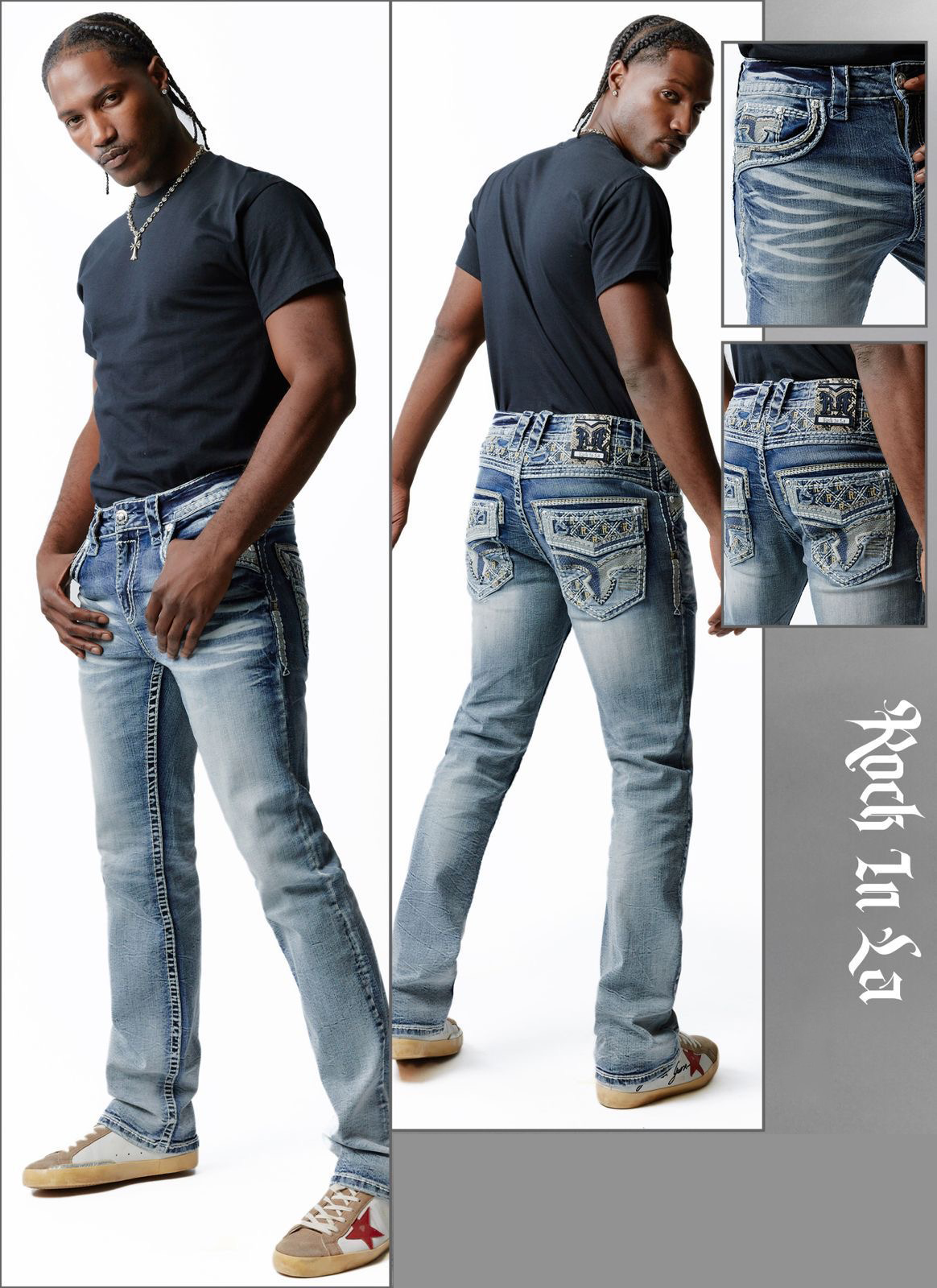 Rock In LA Light Wash Heavy Stitch Slim Straight Denim