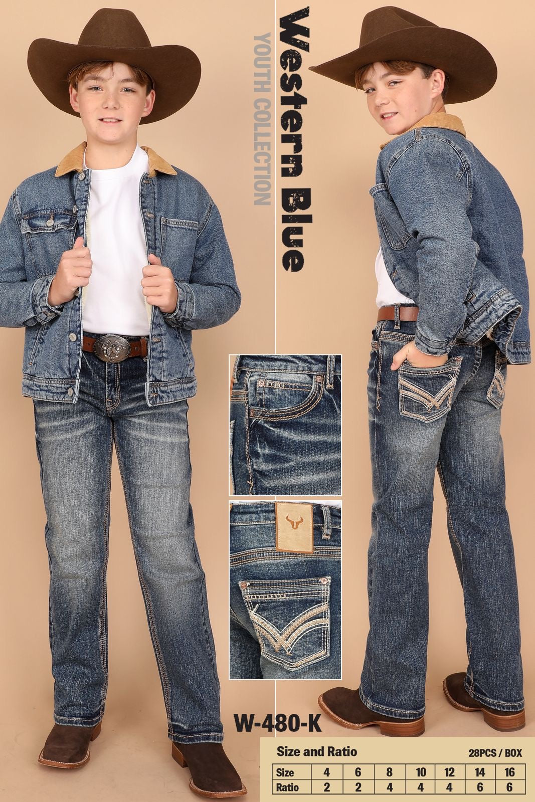 Western Blue Boy's Medium Wash Embroidered Premium Jean