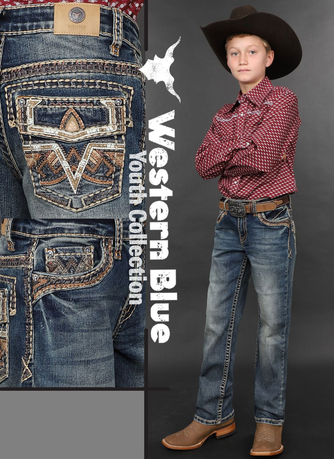 Western Blue Boy's Medium Wash Embroidered Jean