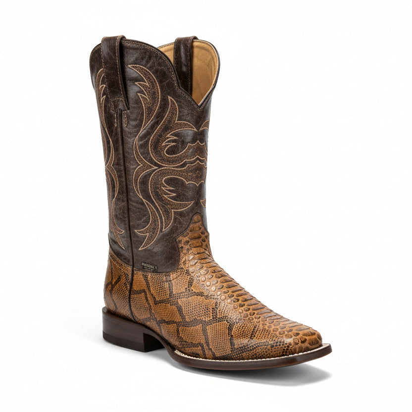 Reyme Men's Honey Water Snake Print Square Toe Boot