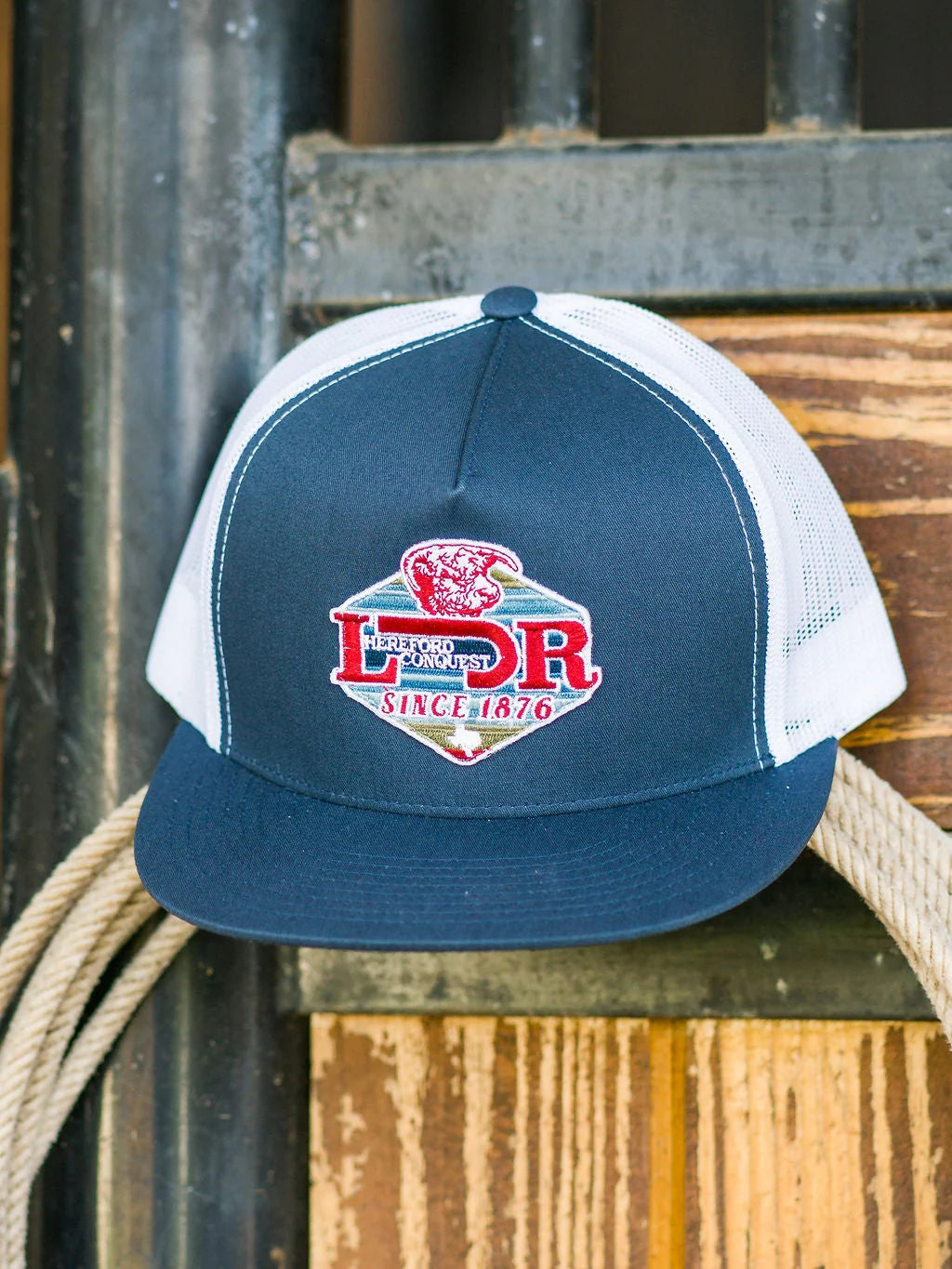 Lazy J Ranch Wear Navy & White Conquest Patch Cap