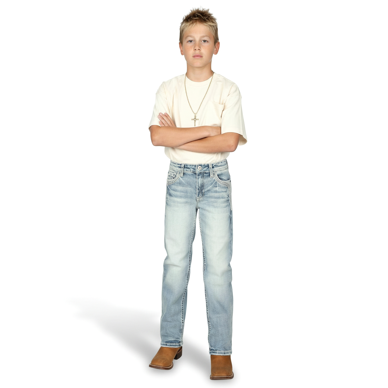 Answer Me Boy's Light Wash Embroidered Jean