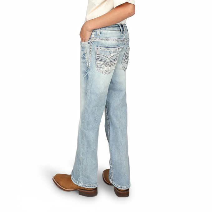 Answer Me Boy's Light Wash Embroidered Jean
