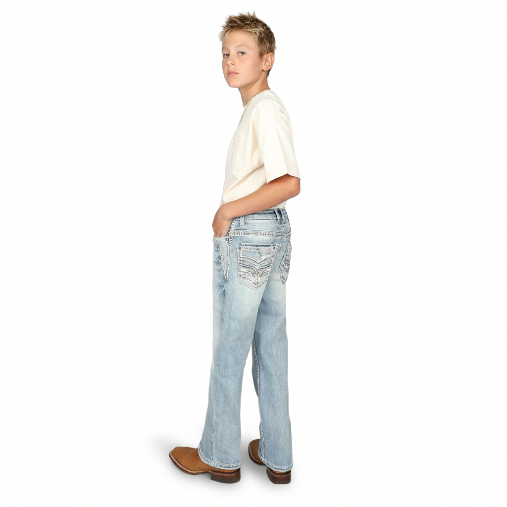 Answer Me Boy's Light Wash Embroidered Jean