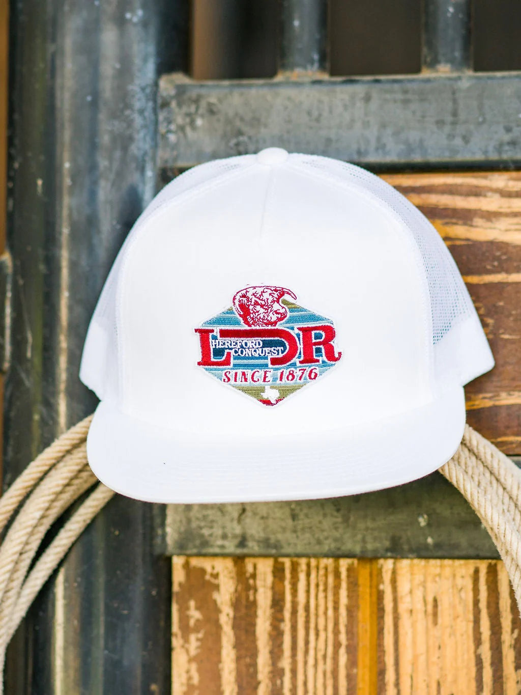 Lazy J Ranch Wear White Conquest Patch Cap