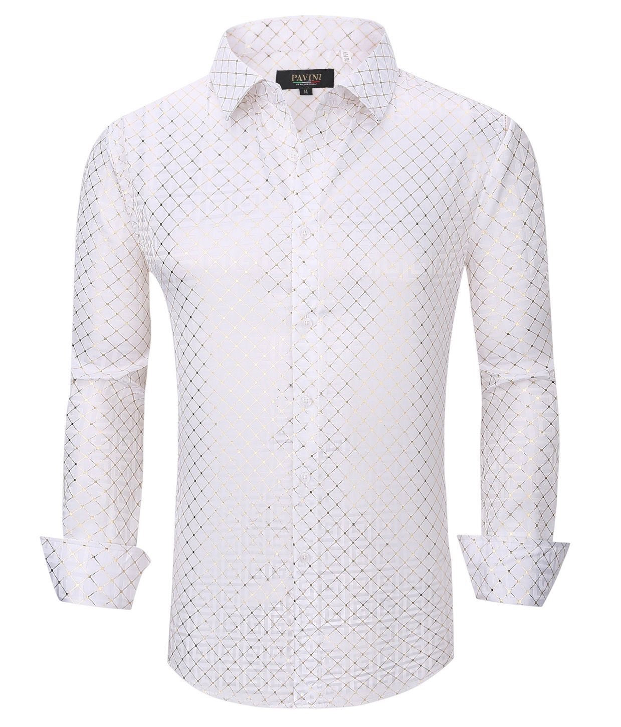 Pavini White Gold Satin with Foil Design Long Sleeve Shirt