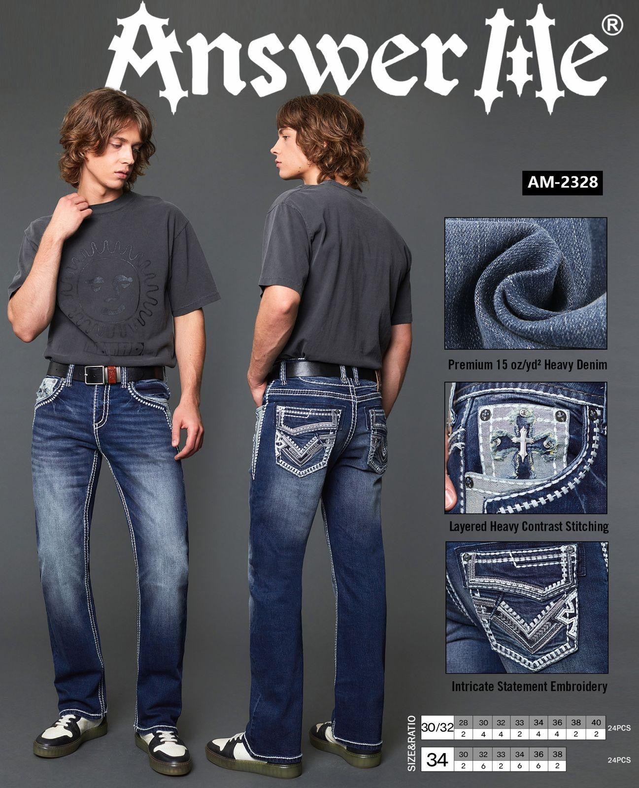 Answer Me Dark Wash Stitched Slim Straight Jean