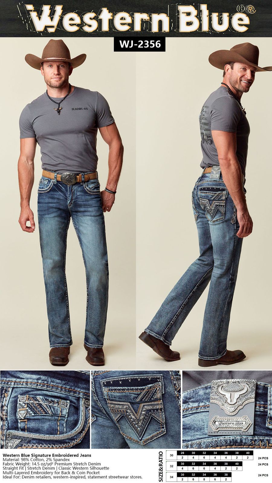 Western Blue Medium Wash Straight Premium Jean