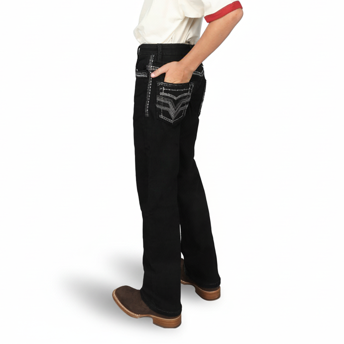 Answer Me Boy's  Black Embroidered Jean