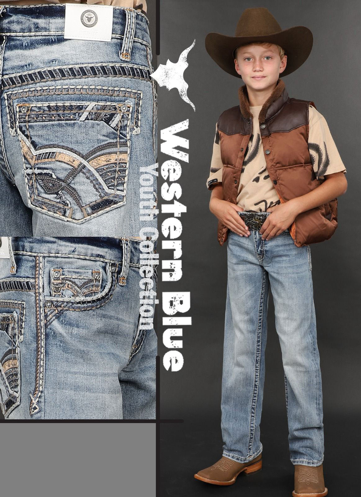 Western Blue Boy's Light Wash Embroidered Jean