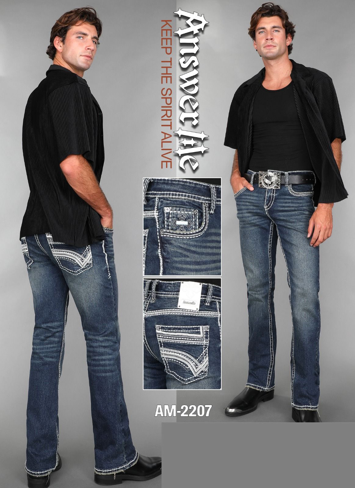 Answer Me Medium Wash Stitched Slim Straight Jean