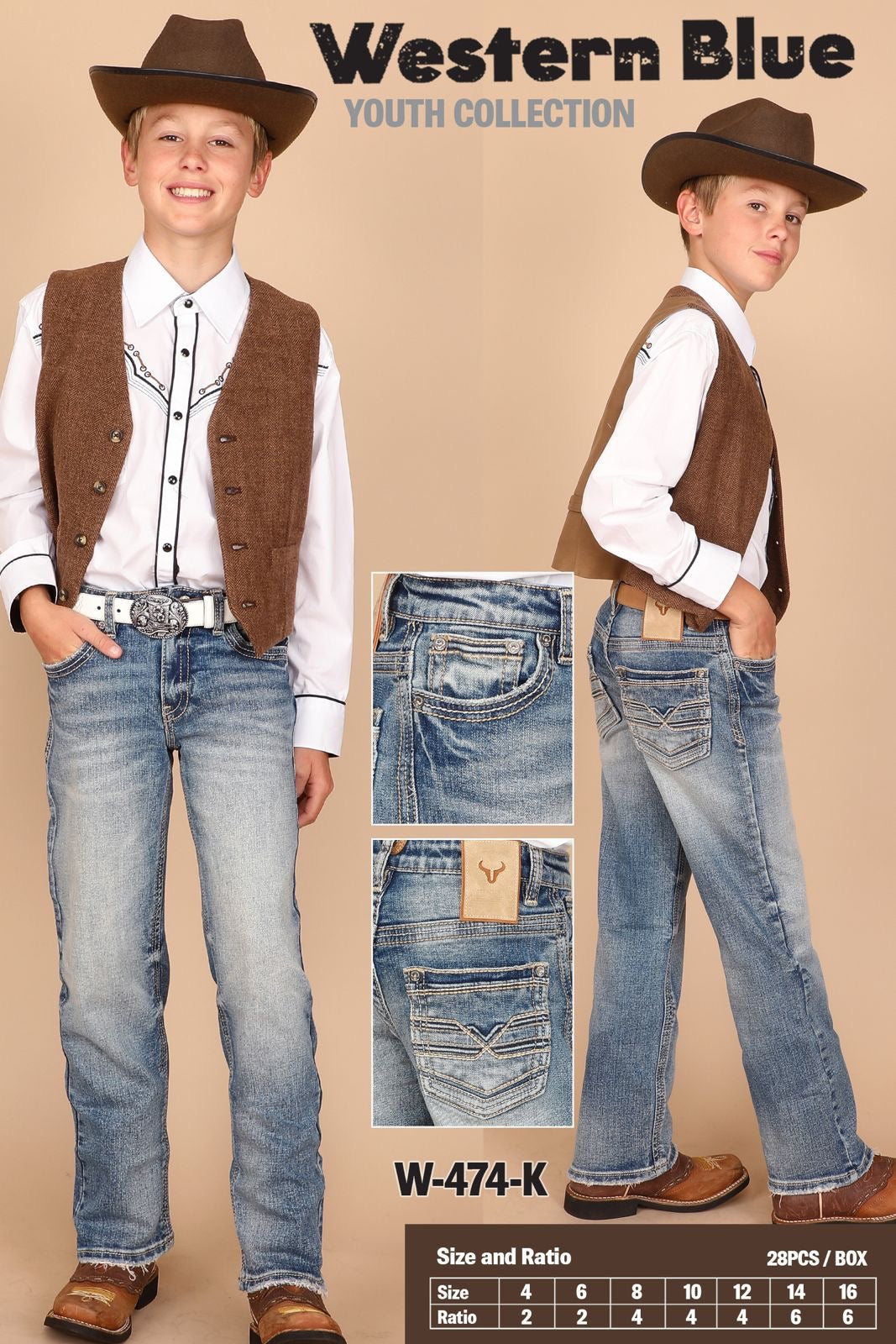 Western Blue Boy's Medium Wash Embroidered Premium Jean