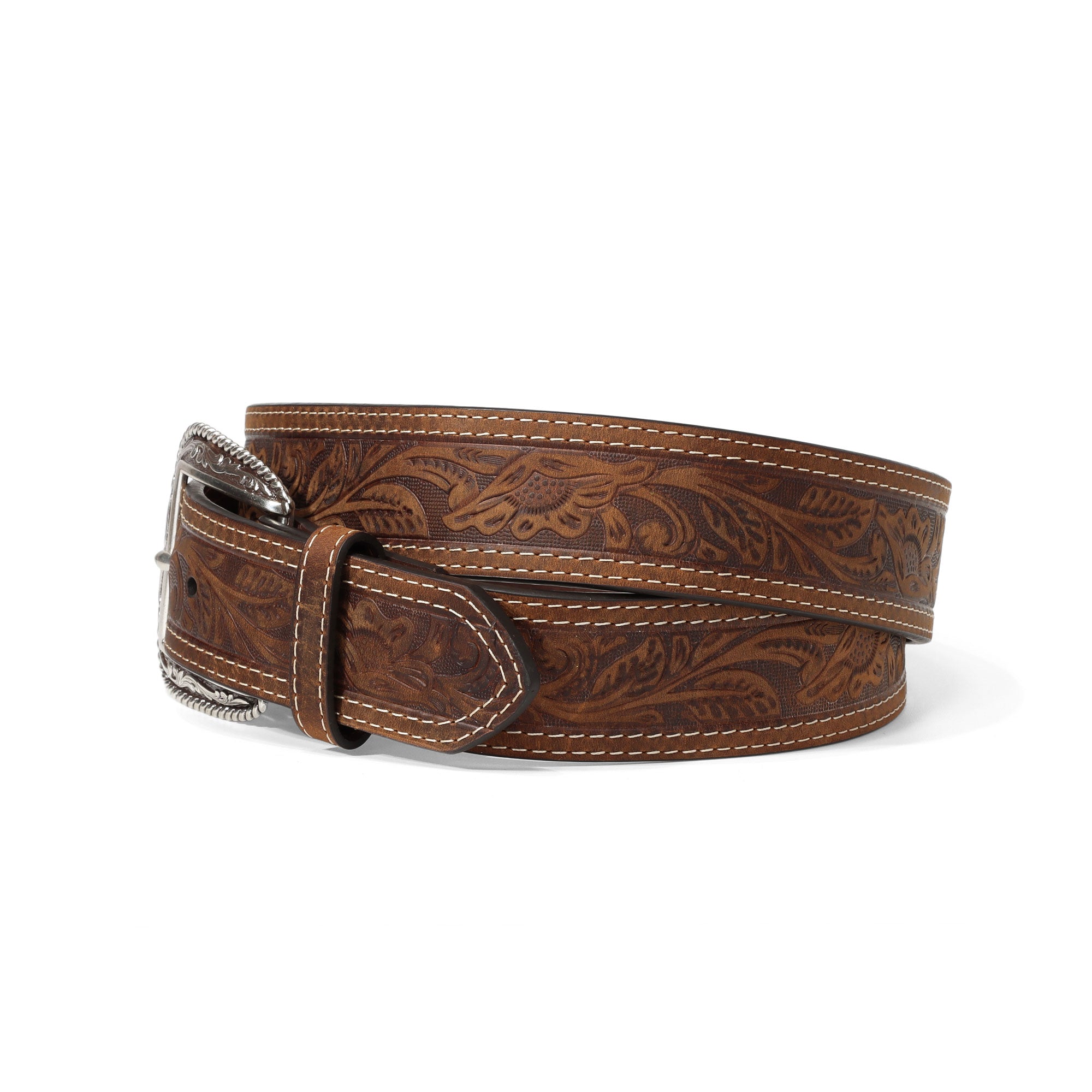 Ariat Brown Tooled Double Stitch Leather Belt