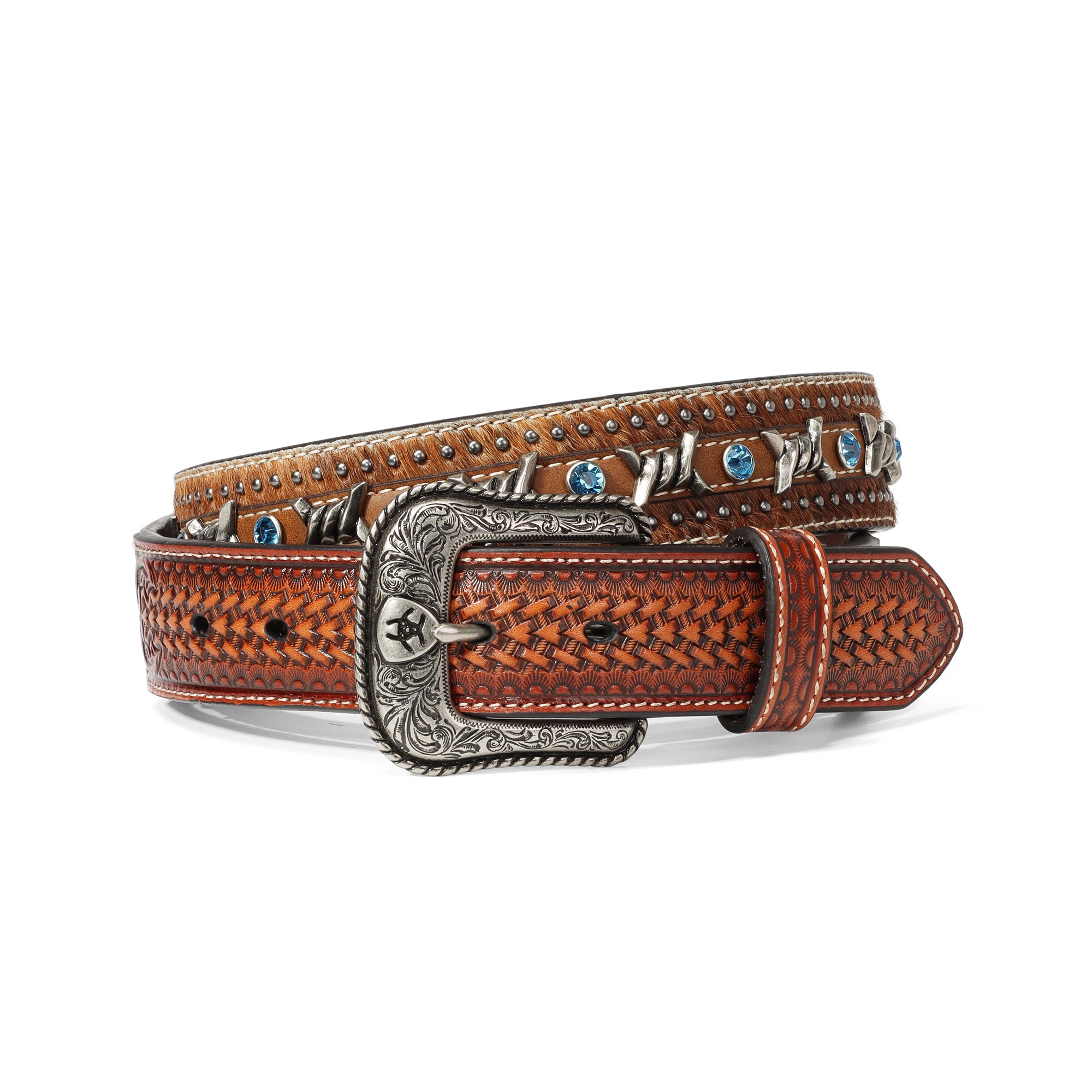 Ariat Embossed & Calf Hair Rhinestone Belt