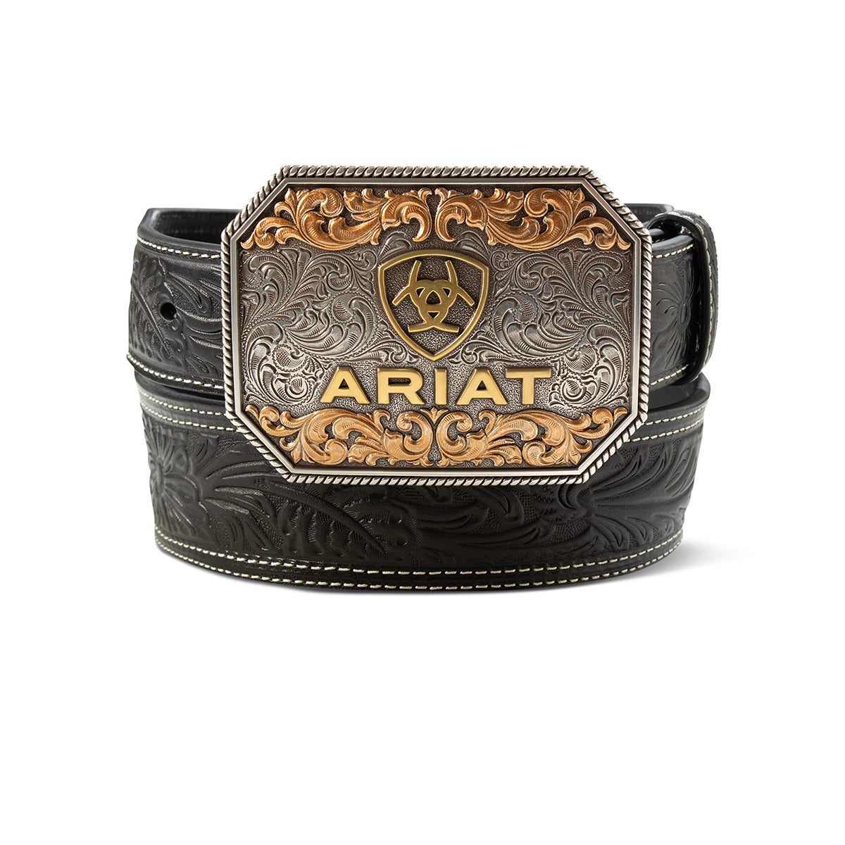 Ariat Black Buckled Floral Embossed Tapered Belt