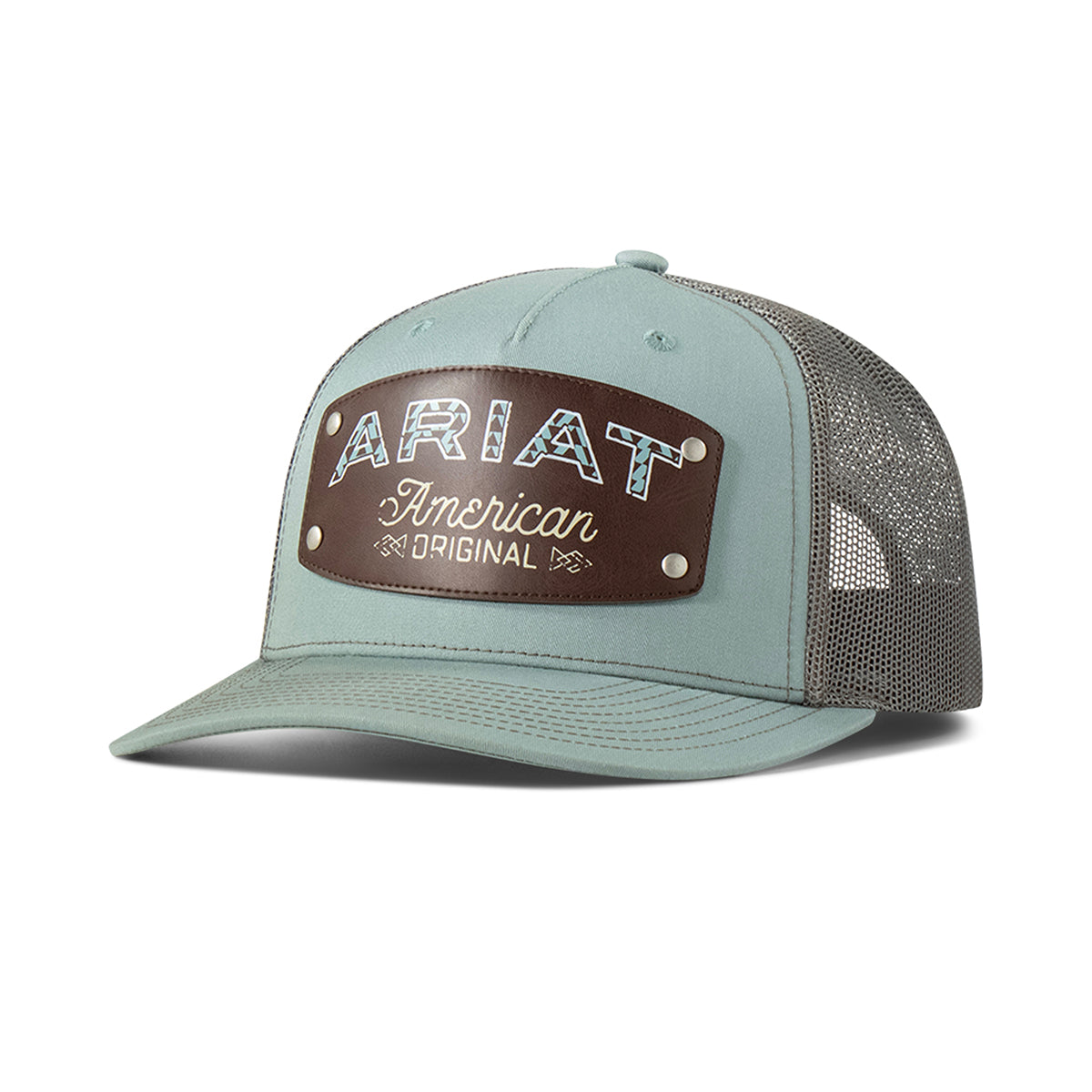 Ariat Blue & Grey Faux Leather Patch Logo Cap