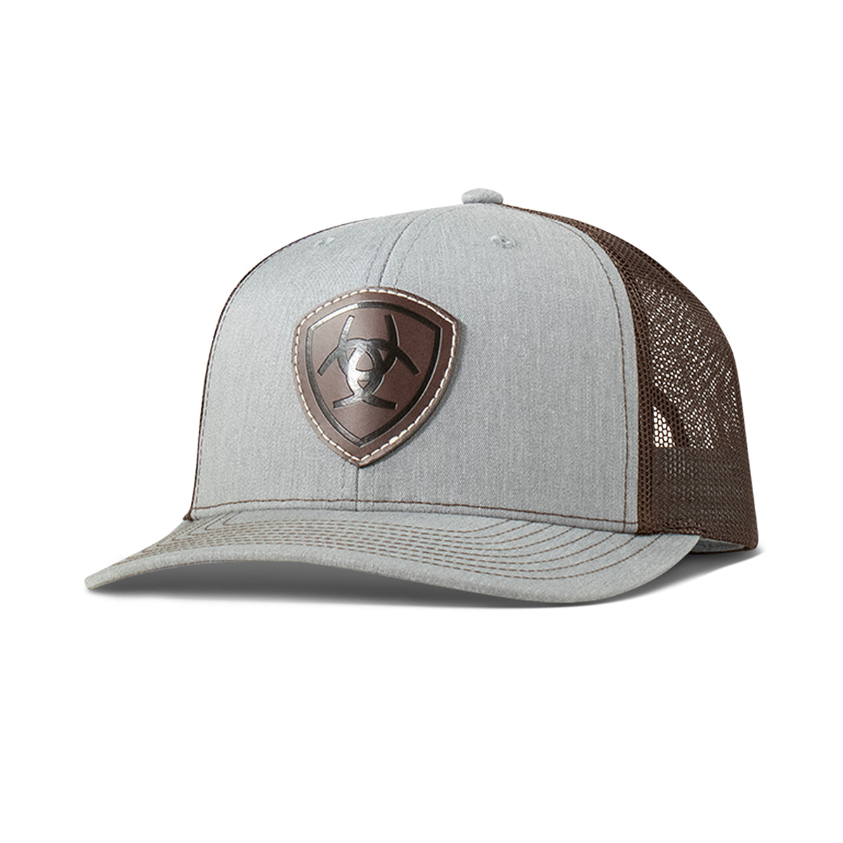 Ariat Grey & Brown Shield Leather Patch Cap