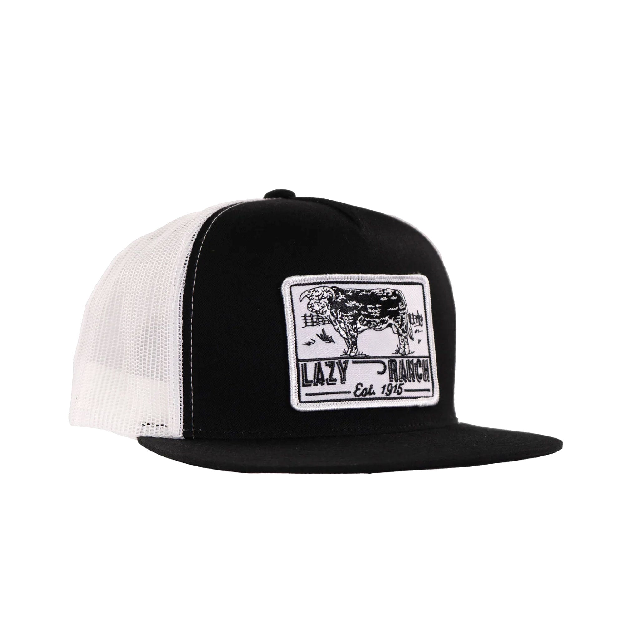 Lazy J Ranch Black & White Bull Trap Classic Five Panel Trucker Cap