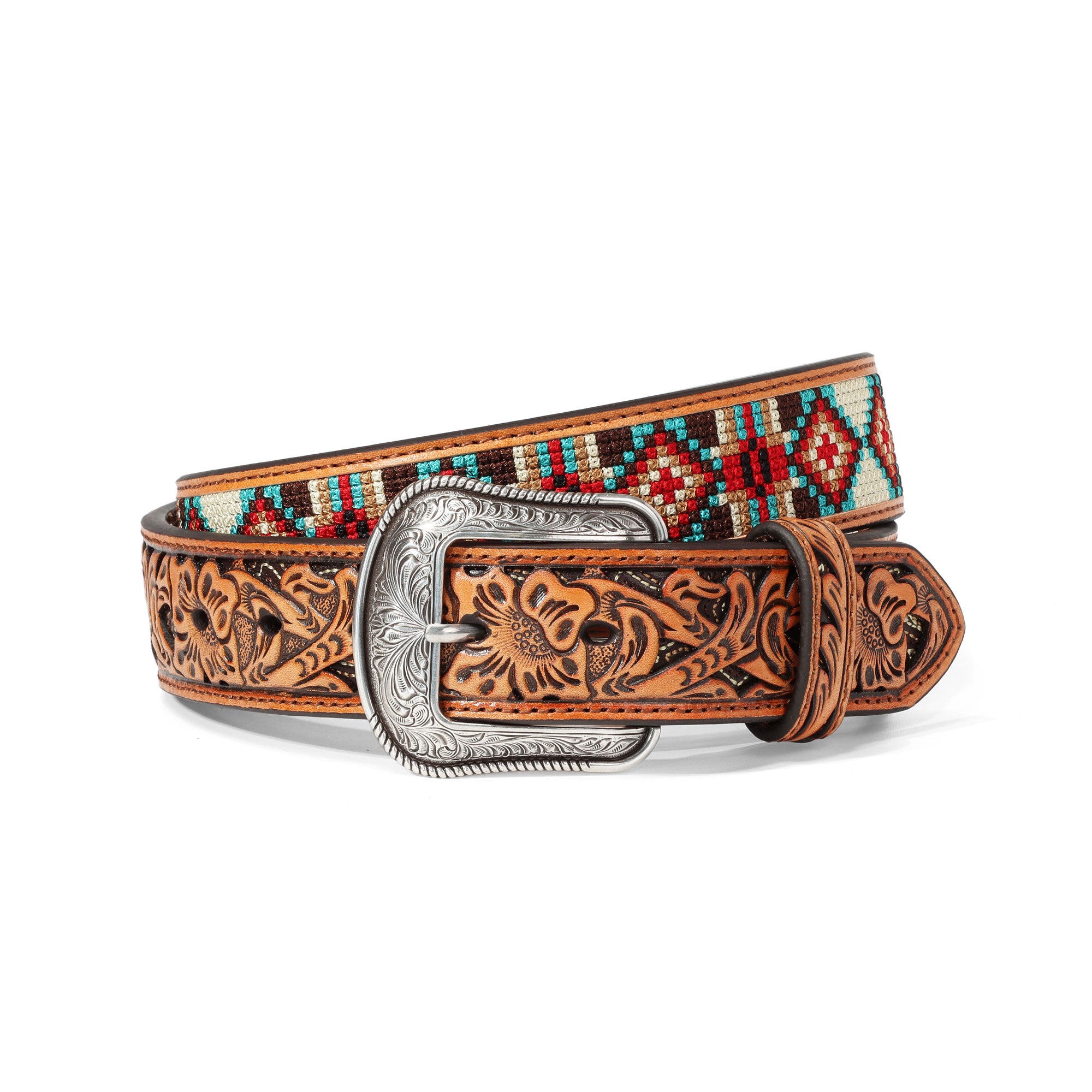 3D Belt Tan Diamond Southwestern Tooled Leather Belt