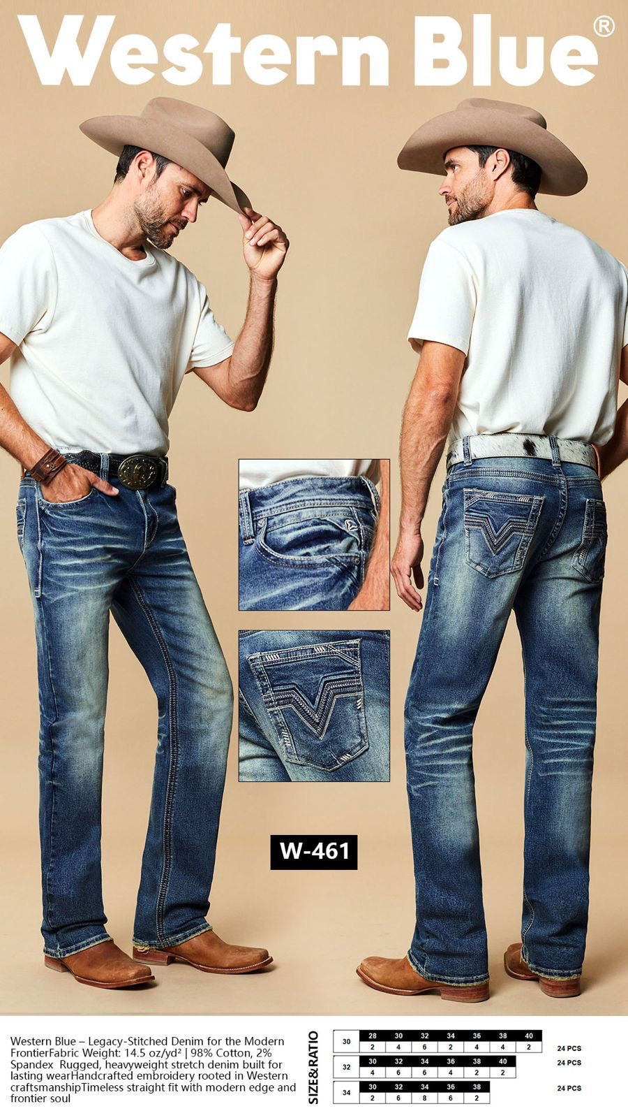 Western Blue Medium Wash Straight Premium Jean