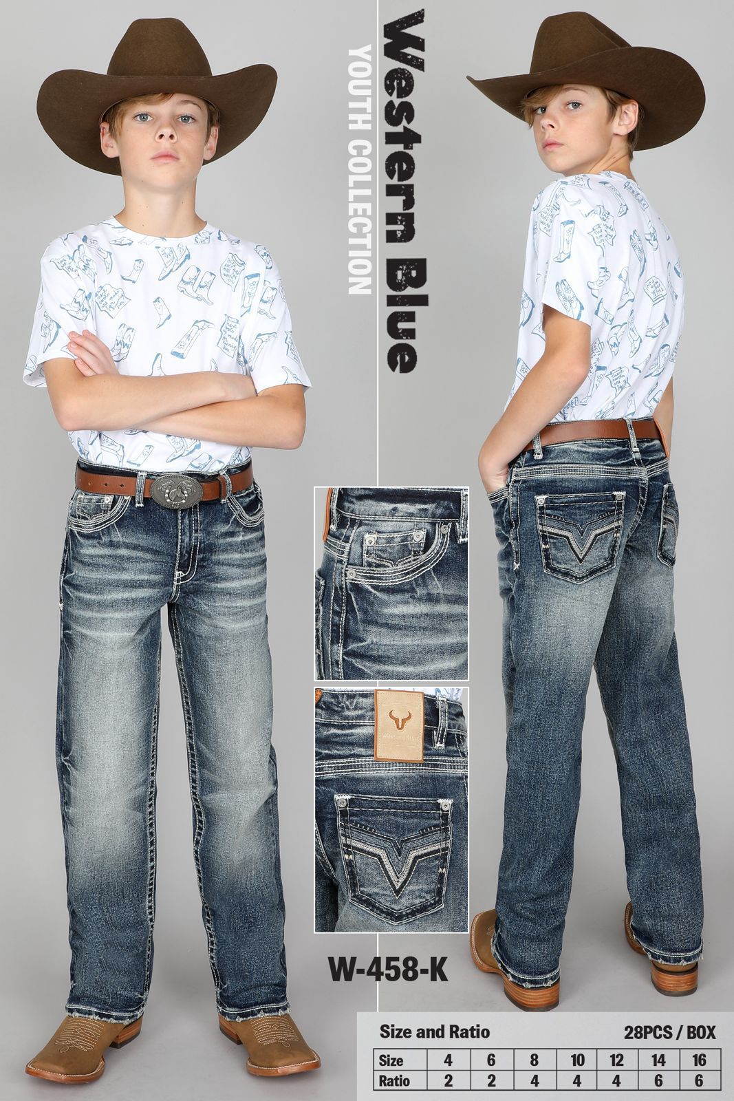 Western Blue Boy's Medium Wash Embroidered Premium Jean