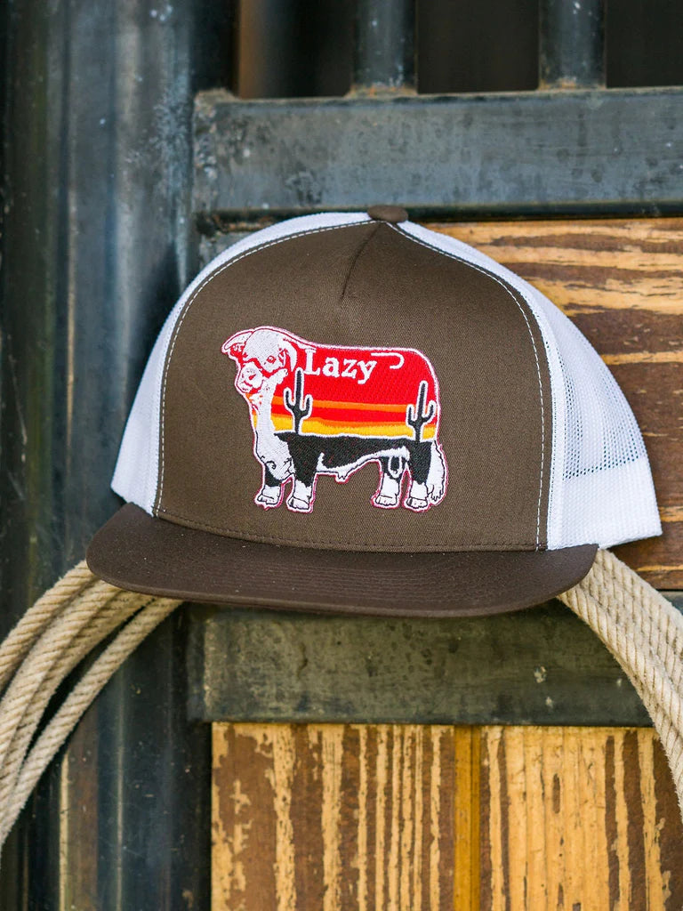 Lazy J Ranch Wear Brown & White Sunrise Cactus Bull Cap