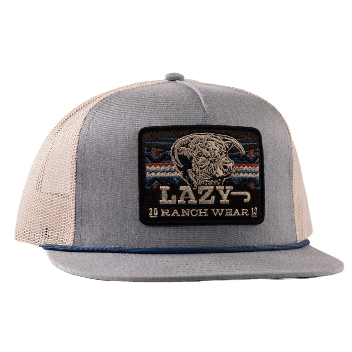 Lazy J Ranch Chambray & Tan Aztec Tribal Classic Rope Trucker Cap